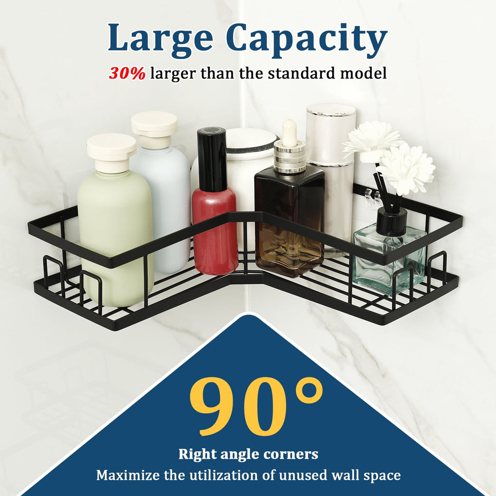 Caddy Corner 5 Pack, Large Capacity No Drilling Wall-Mounted Bathroom Organizer Basket, Black - Image 3