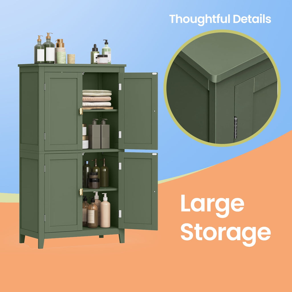 LEDREM Bathroom Storage Floor Cabinet Organizer with 4 Doors & Adjustable Shelves, 43" Wooden Pantry Cabinet Freestanding for Kitchen Living - Image 2