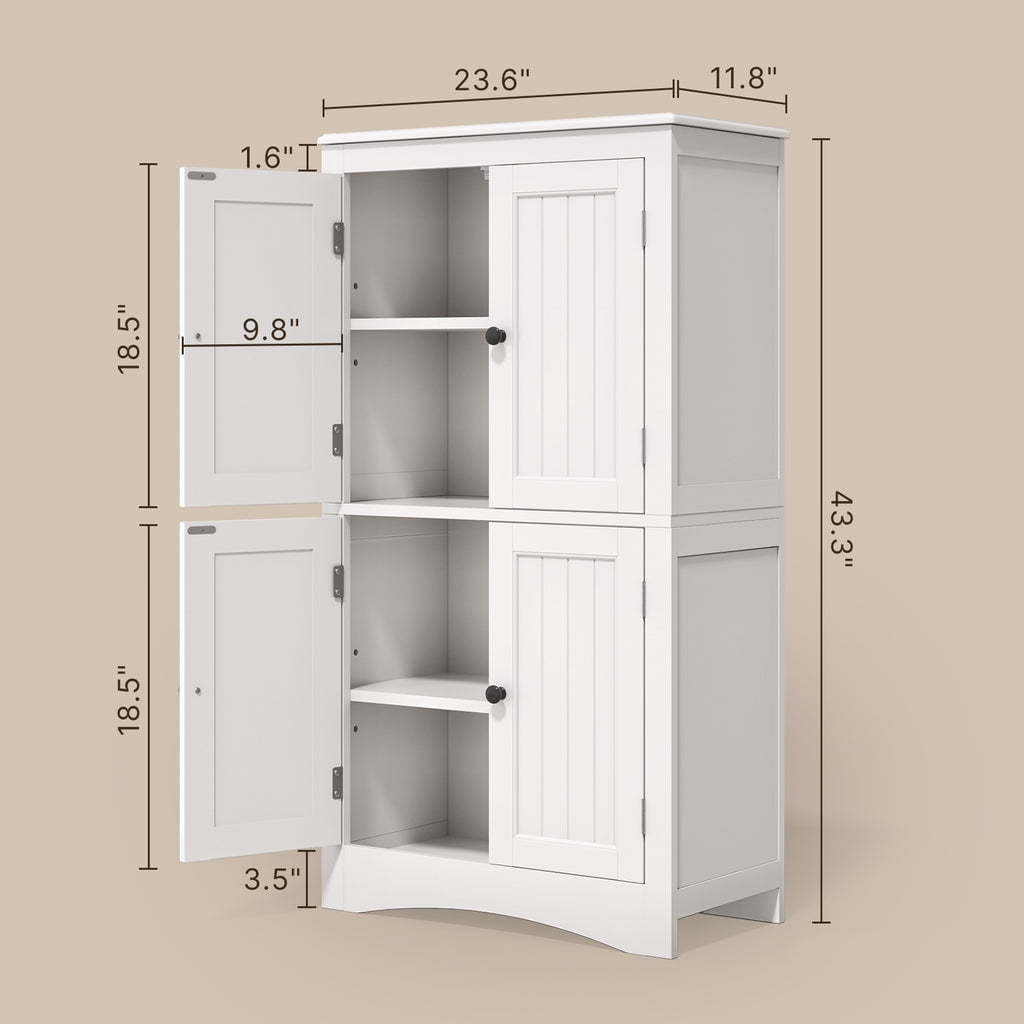 Aiho 43" Bathroom Storage Cabinet, Freestanding Cabinet with 4 Doors & 3 Adjustable Shelves for Bathroom - White - Image 5
