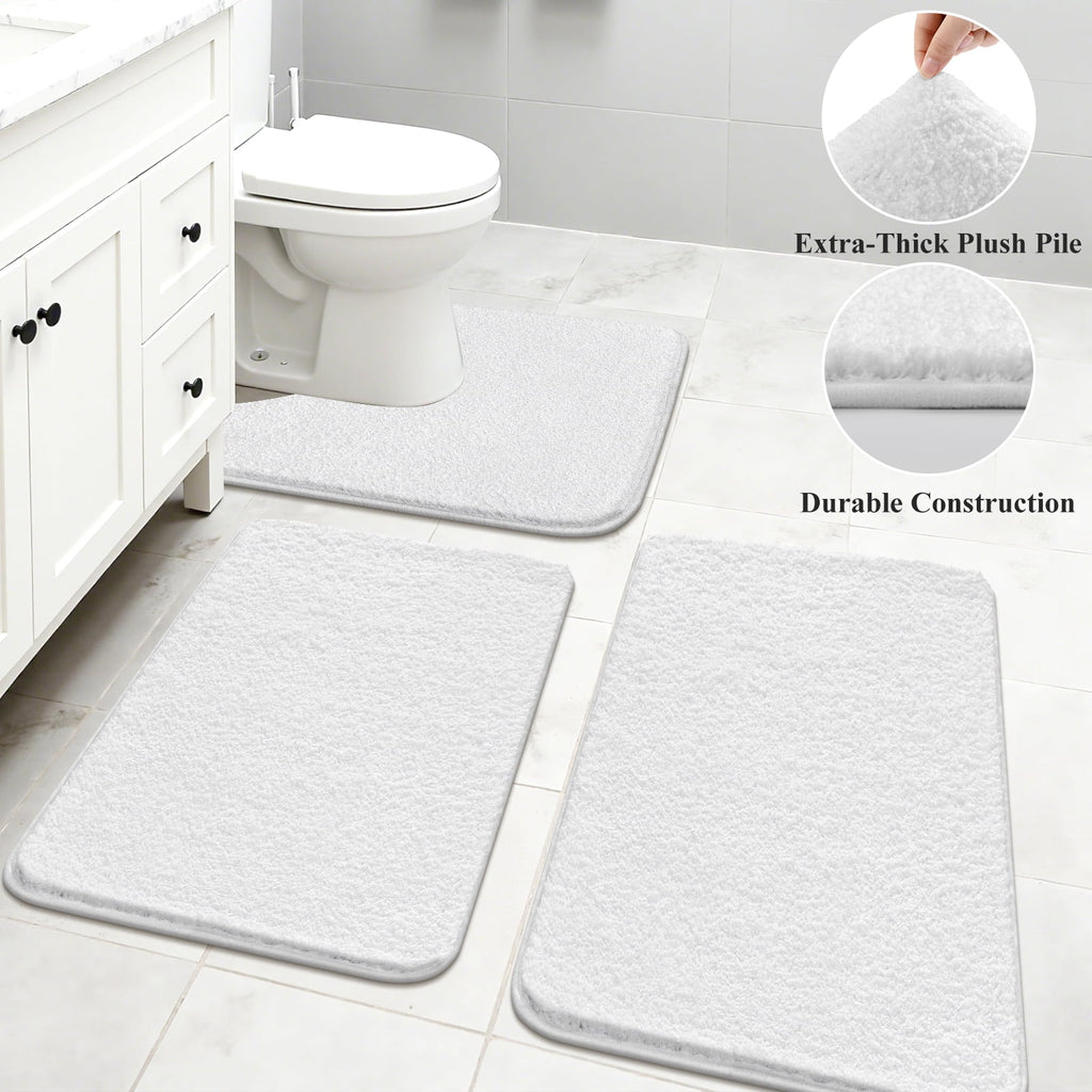 ‌Ileading 16-Piece Shower Curtain Set with Rugs, Waterproof Waffle Shower Curtain & Soft Non-Slip Bath Rugs with 12 Hooks, White Bathroom Se - Image 4