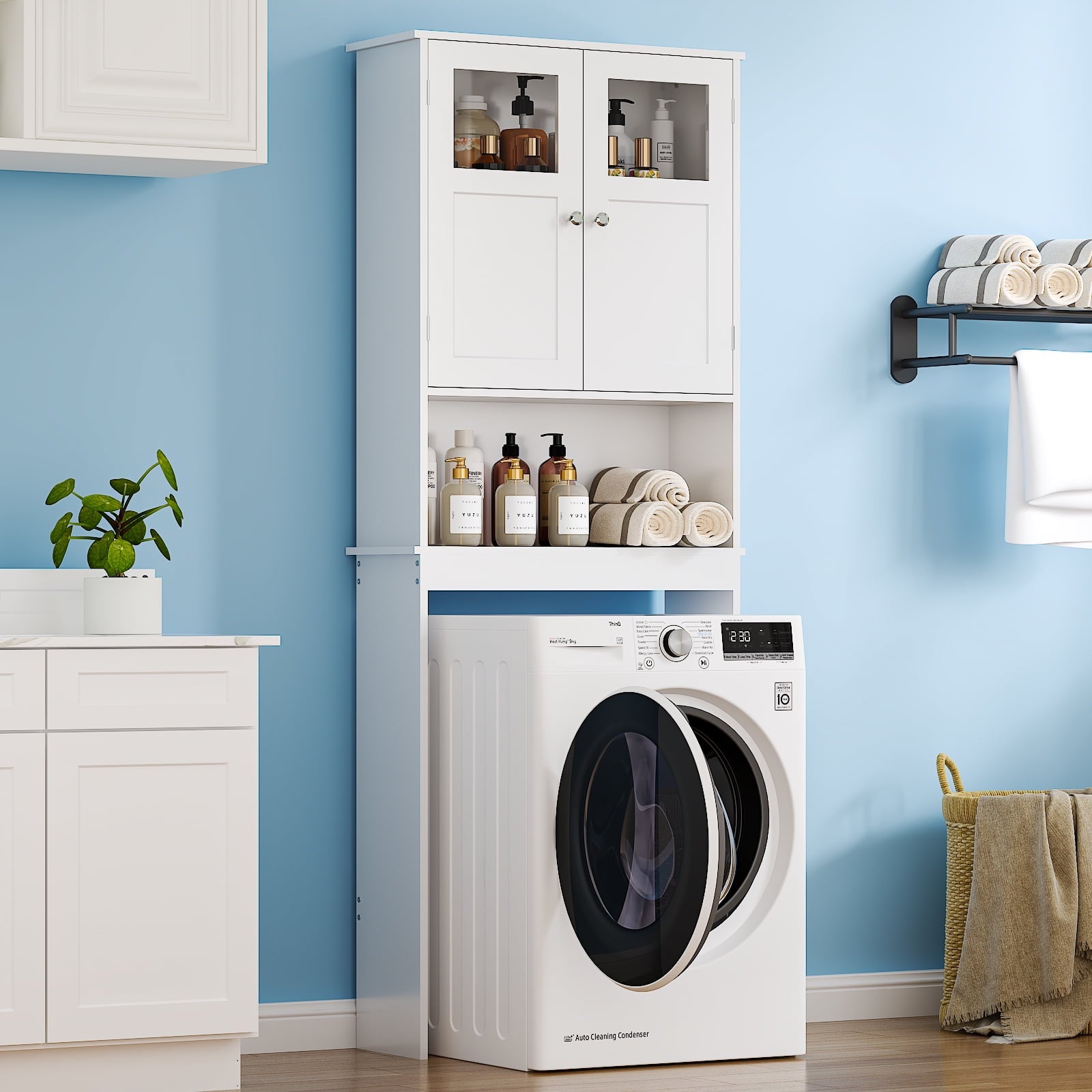 Ktaxon Bathroom Storage Over the Toilet  Cabinet with Adjustable Shelf & 2 Doors Space Saver, White - Image 4