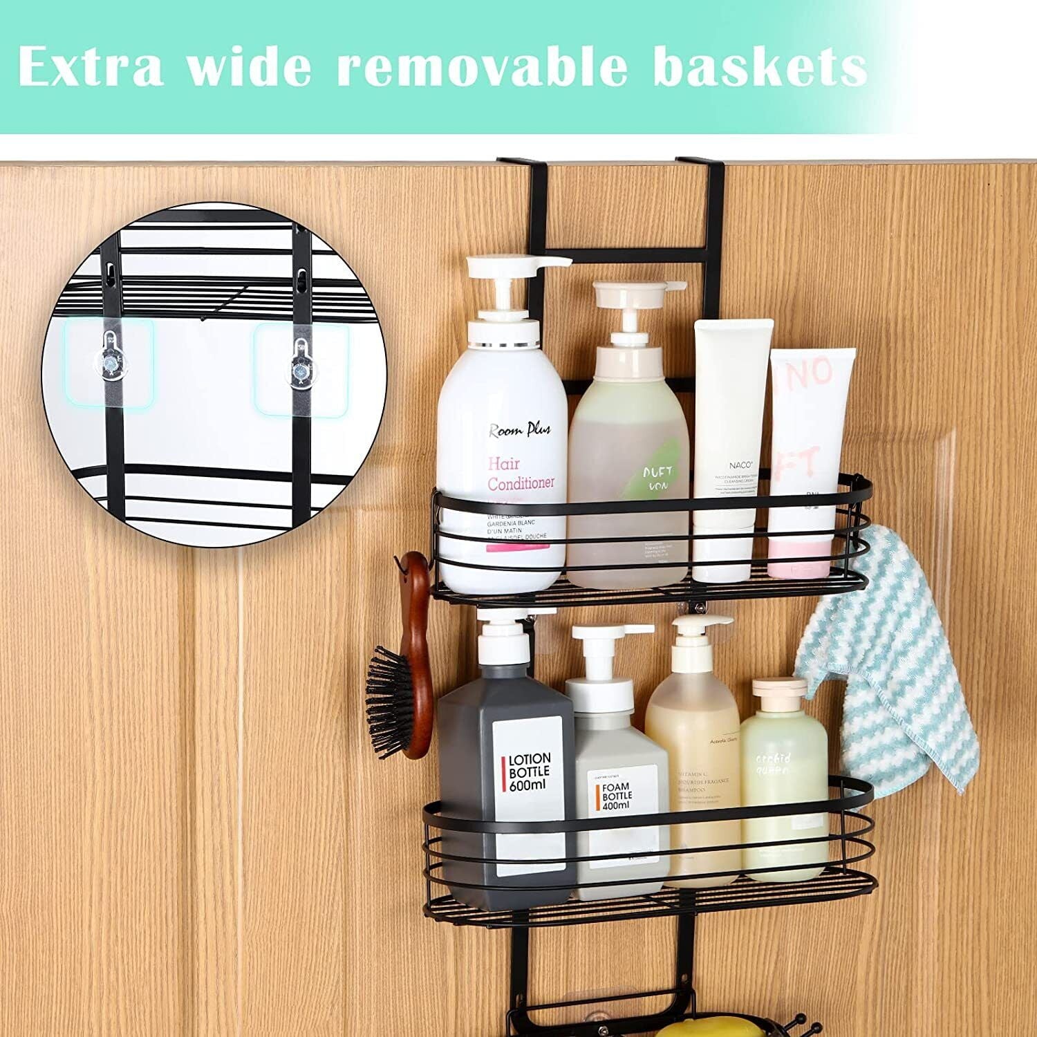 3-Shelf Metal Hanging Bathroom Shower Caddy, Black - Image 4