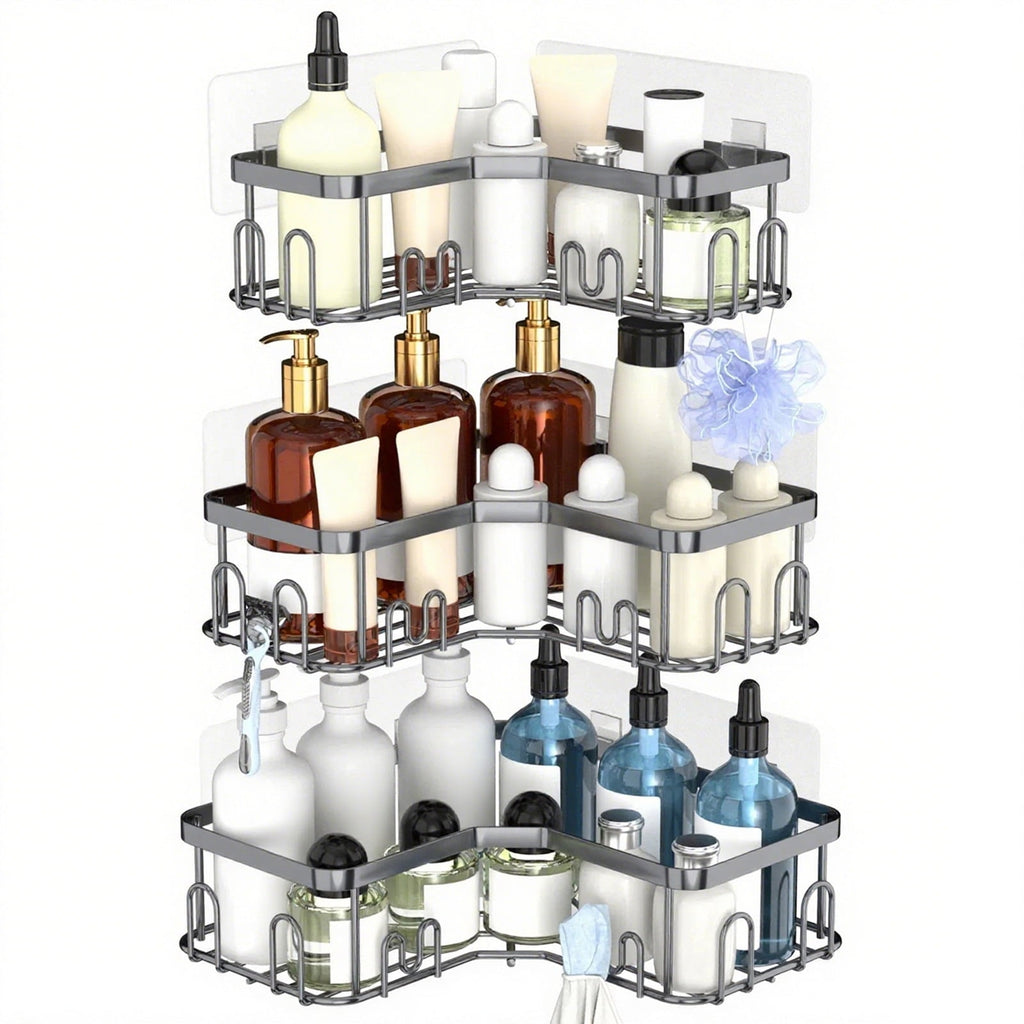 3 Pack Corner Shower Caddy, Stainless Steel Adhesive Shower Organizer Corner Shower Shelves for Bathroom Storage (sil... - Image 6