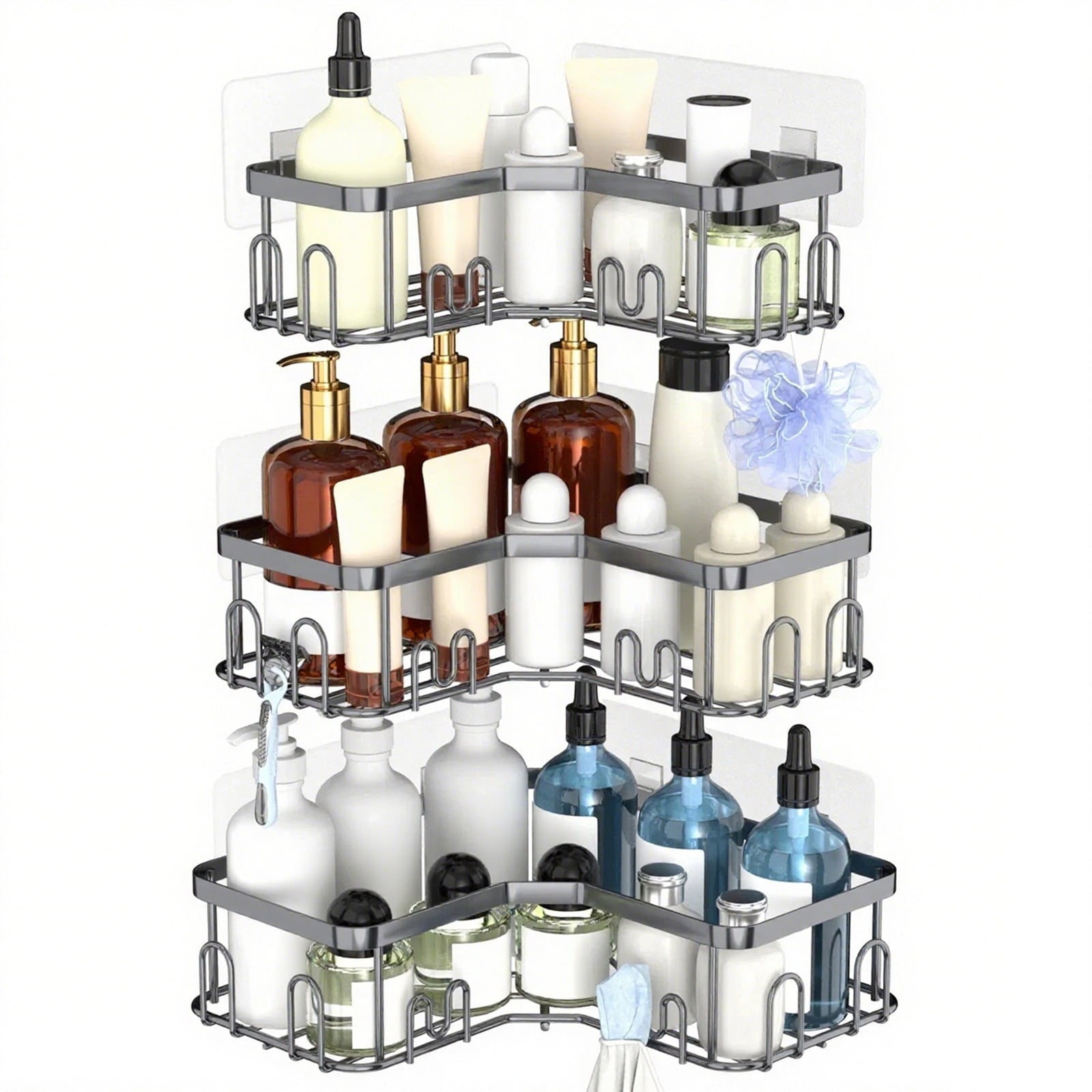 3 Pack Corner Shower Caddy, Stainless Steel Adhesive Shower Organizer Corner Shower Shelves for Bathroom Storage (sil... - Image 6