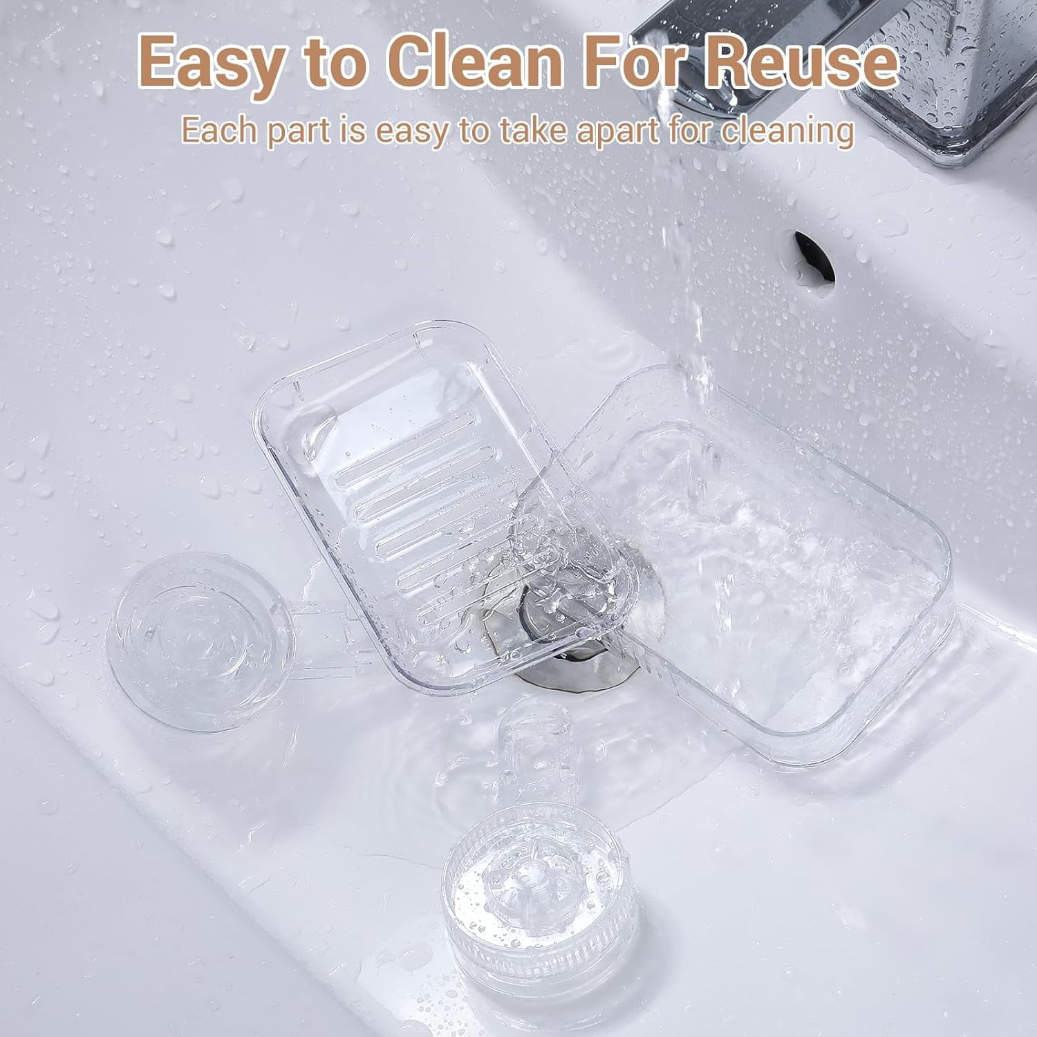 LUXEAR 3 Pack Shower Caddy Suction Cup, No-Drilling One Second Installation Shower Caddy, Clear Soap Dish and Toothbrush Holder, Waterproof - Image 6