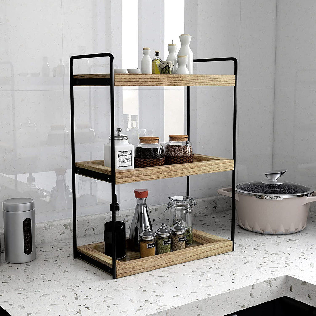 3-Tier Bathroom Counter Organizer, Wood Countertop Storage Shelf for Kitchen Bedroom Offices - Image 6