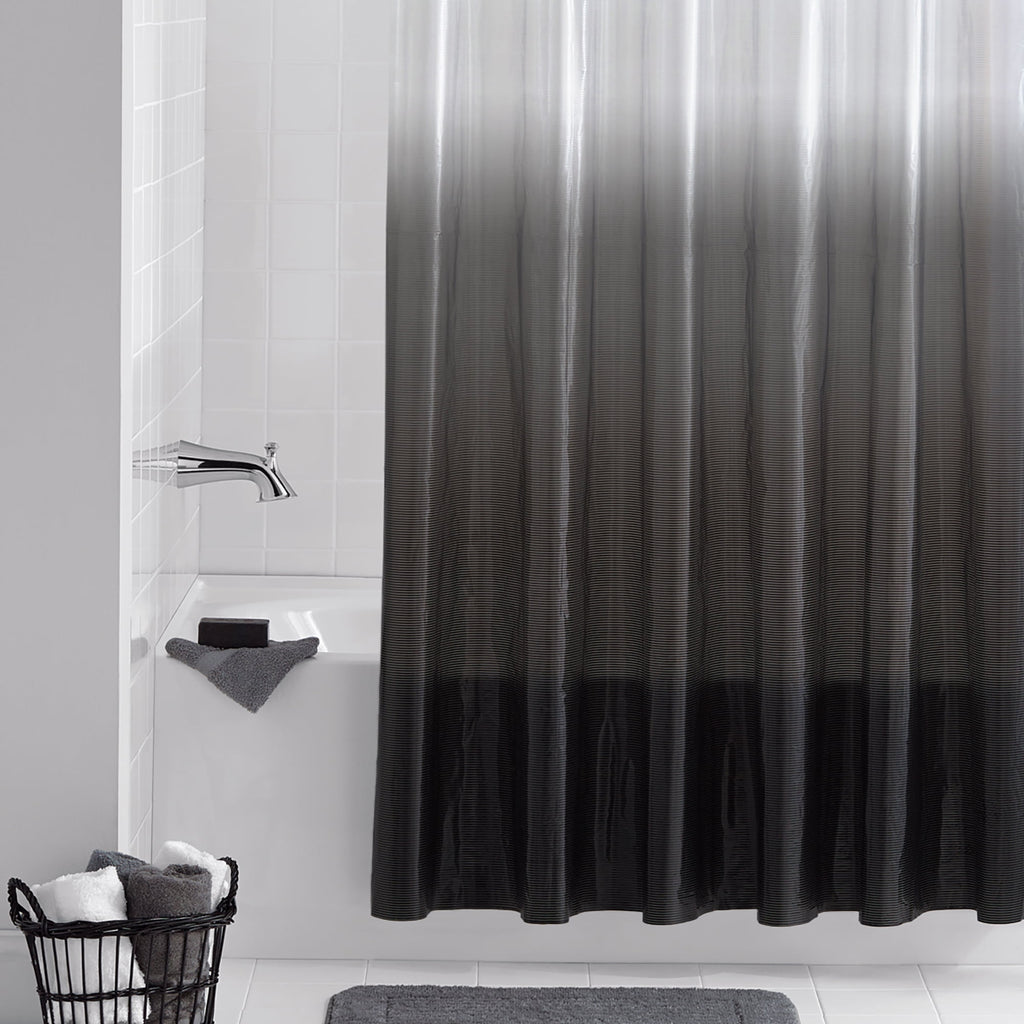 Recycled Dip Dye Black Ombre Shower Curtain Set with Hooks - 12 Hooks - Image 4