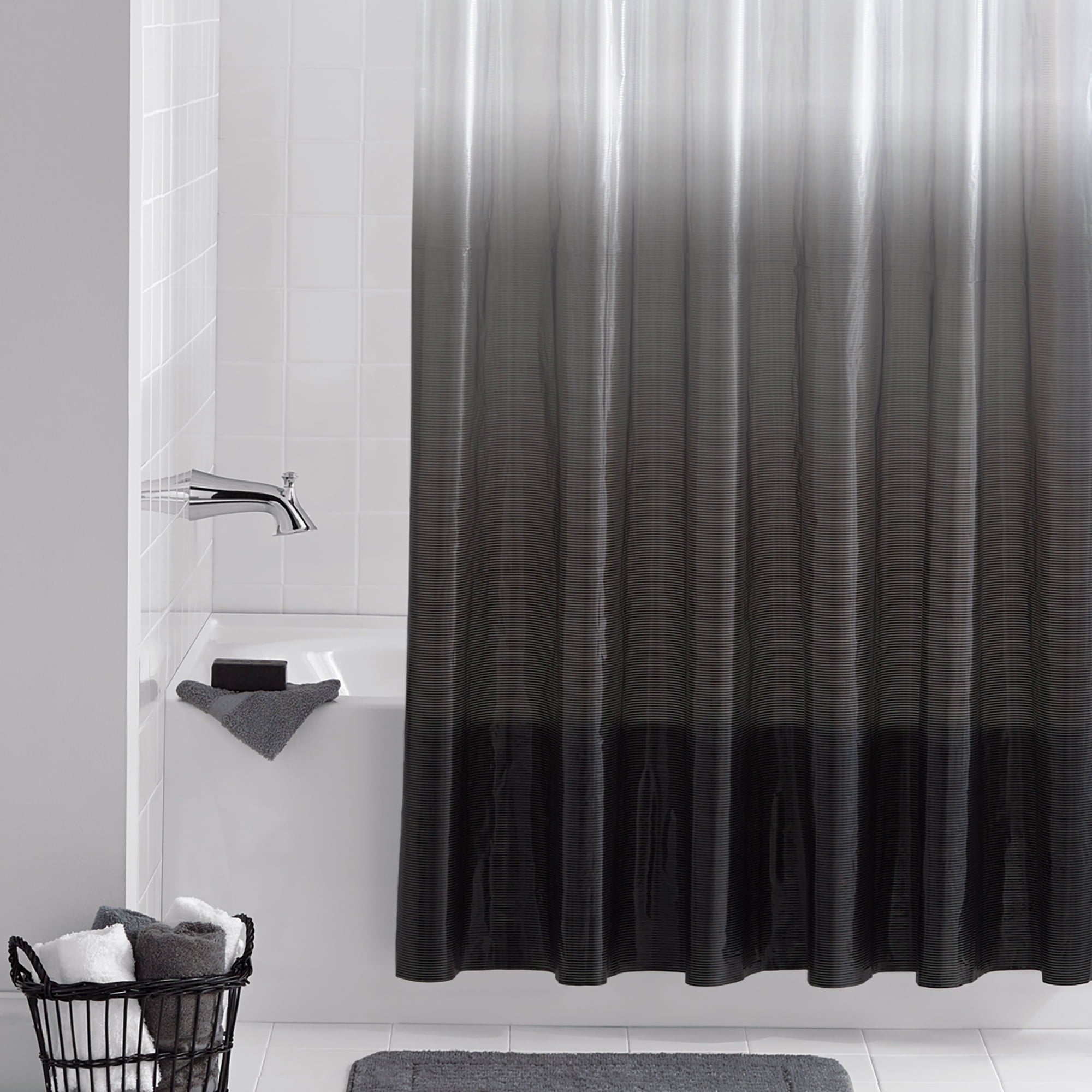 Recycled Dip Dye Black Ombre Shower Curtain Set with Hooks - 12 Hooks - Image 4
