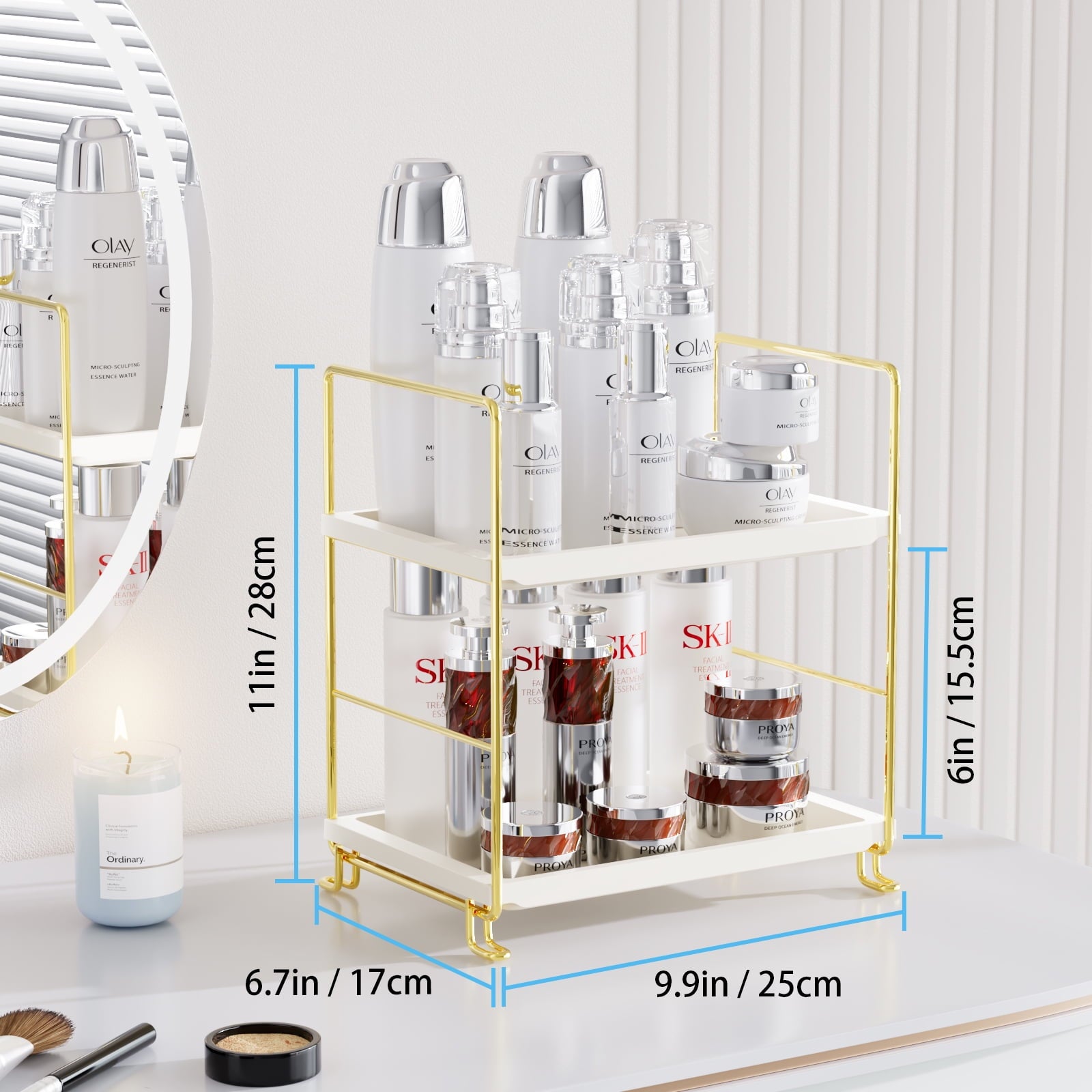 2-Tier Bathroom Countertop Organizer, Kitchen Spice Rack or Makeup Skin Organizer Vanity Bedroom Storage Tray (Gold) - Image 4