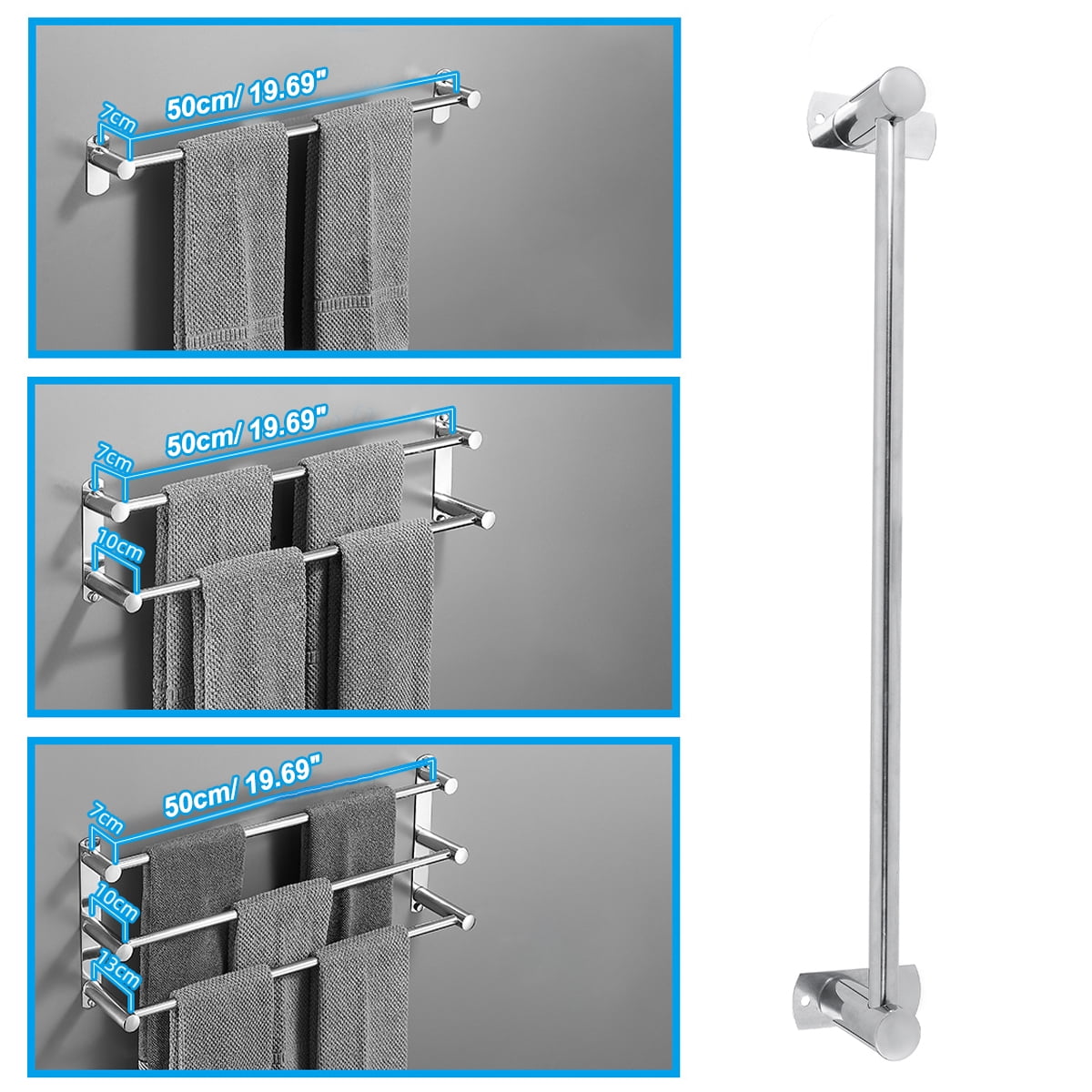 HONEIER Bathroom Towel Bar, 20 Inch Towel Racks for Bathroom Wall Mounted, Modern Heavy Duty Stainless Steel Bath Towel Holder, 2/3 Layer - Image 5