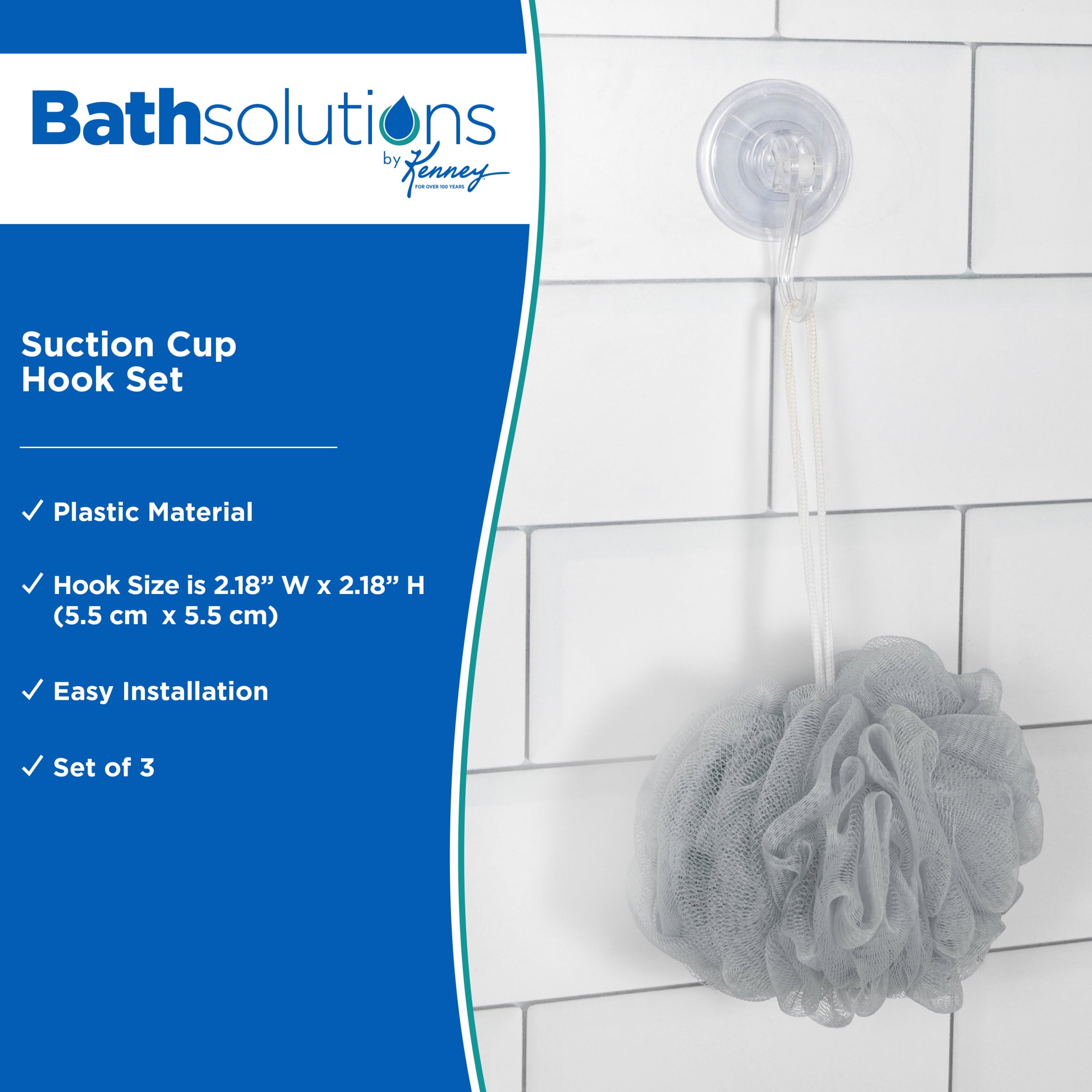 Kenney Plastic Suction Cup Hooks, Set of 3, Clear - Image 2