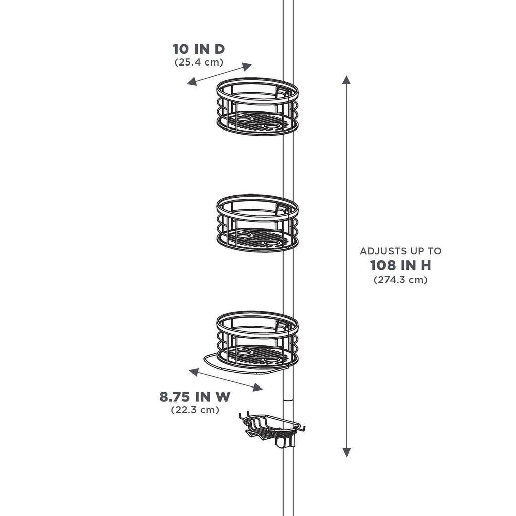 Rust-Resistant Tension Pole Shower Caddy, 3 Shelves, Oil Rubbed Bronze Finish - Image 6