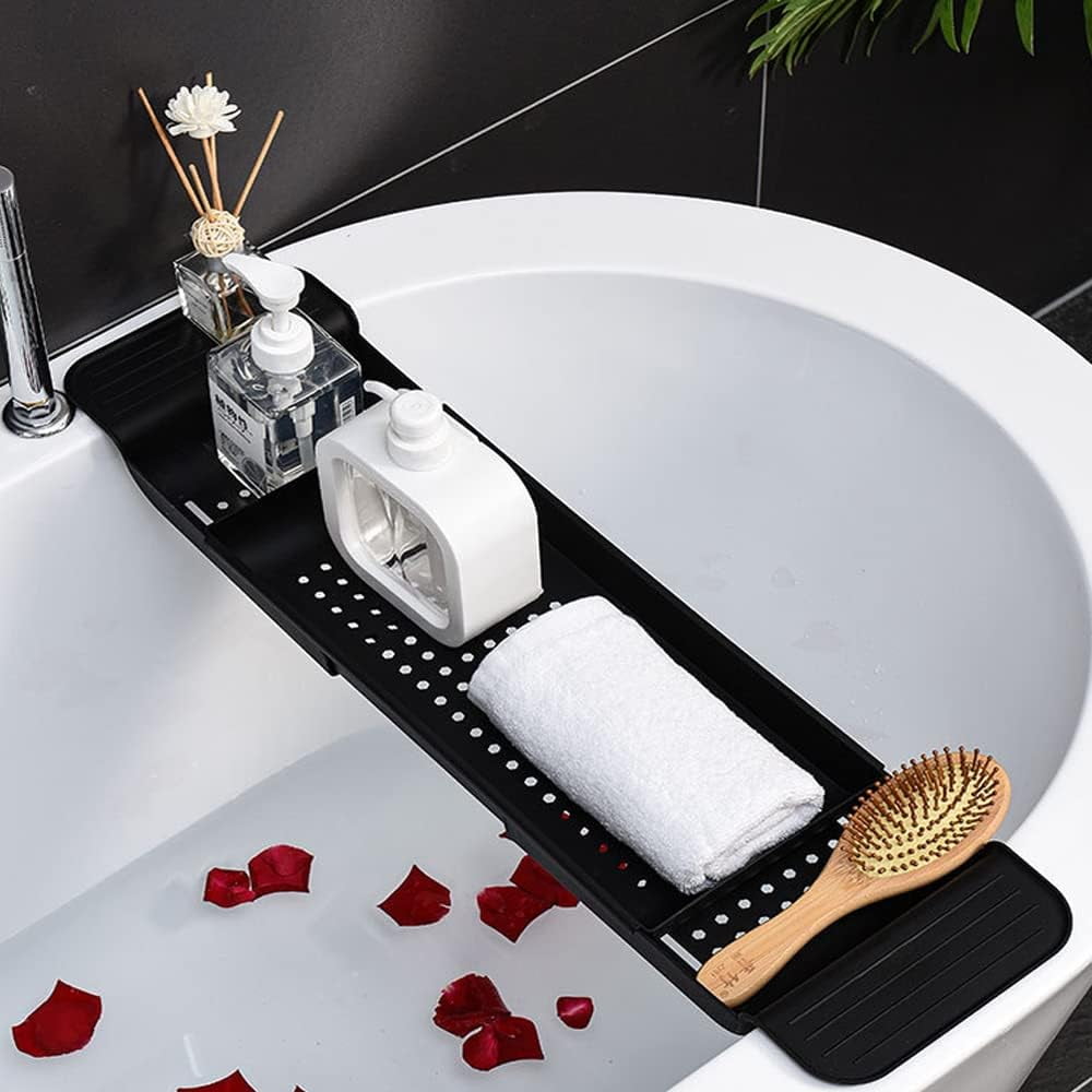 Bath Shelf Caddy Tray Multifunctional Bathtub Organizer, Black - Image 4
