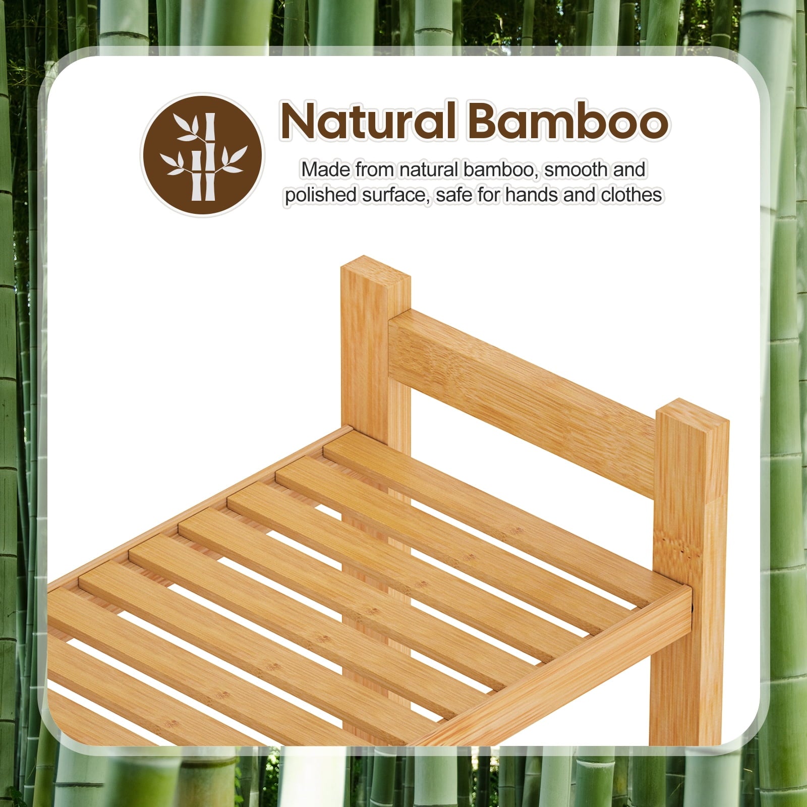 the Toilet Storage, Bamboo Bathroom Shelf Organizer with 2 Baskets & 4 Hooks, 4-Tier Space Saver - Image 4