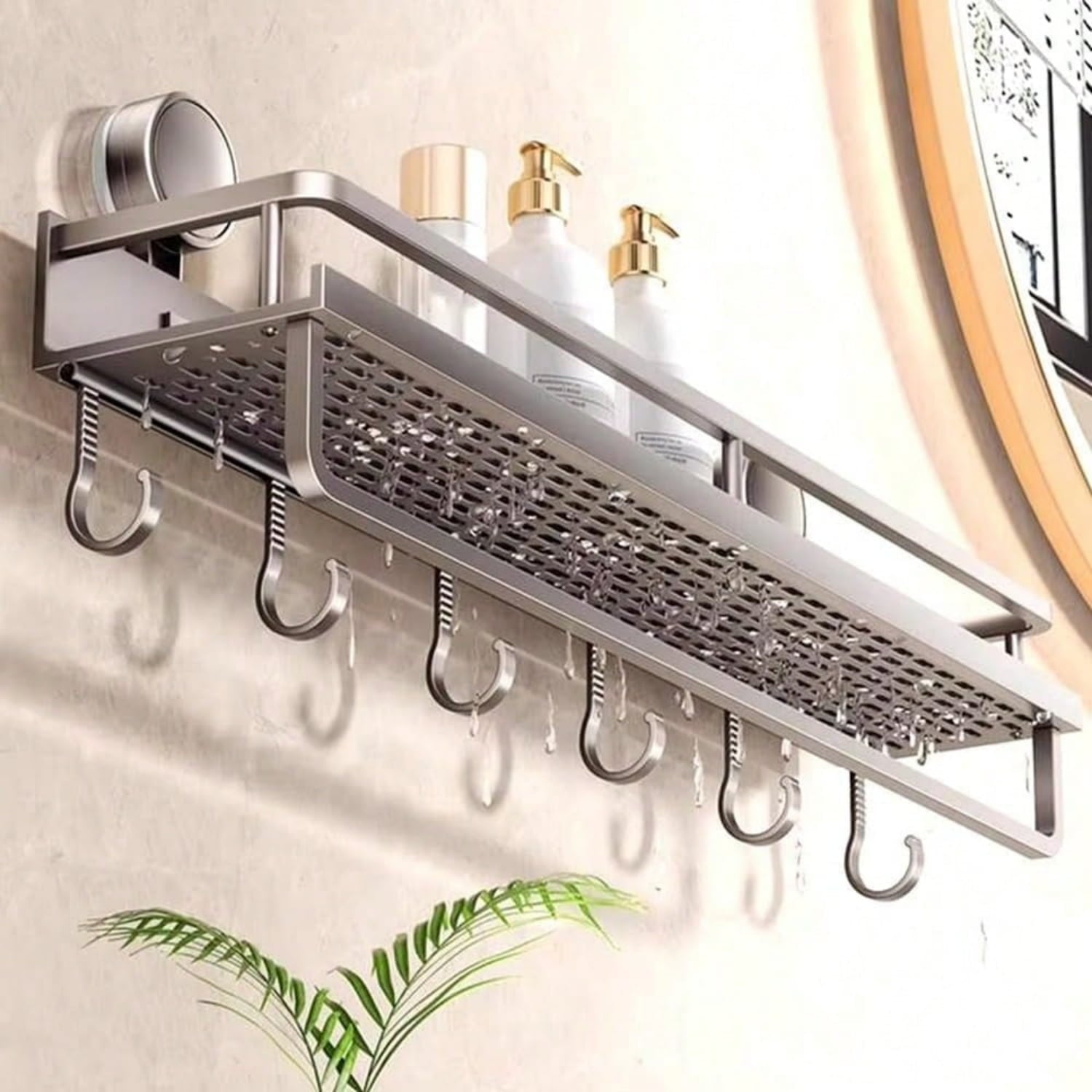 Shower Caddy Suction Cup Large Capacity Wall-Mounted Shower Shelves with Hooks, Rustproof & Fast Draining Heavy Duty Bathroom Shelves for Ki - Image 2