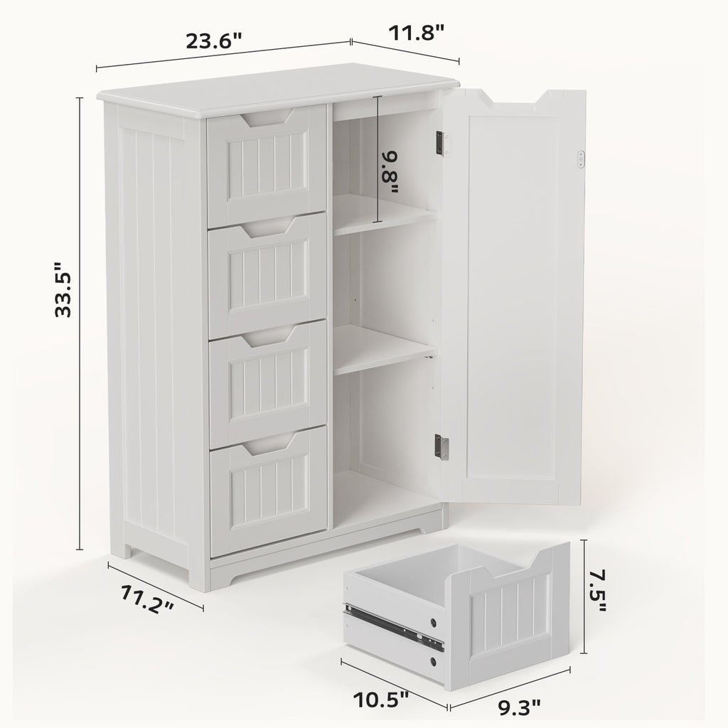 Bathroom Floor Cabinet Wooden Storage Organizer with 4-Drawer & 1 Door, Free-Standing Cupboard for Bathroom Kitchen, ... - Image 3