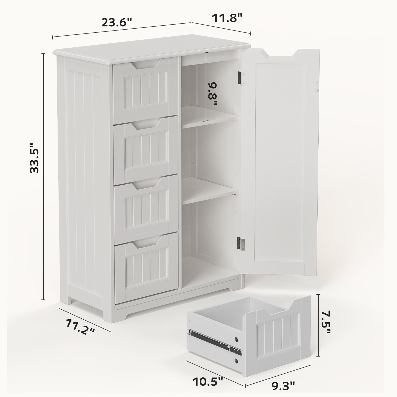 Bathroom Floor Cabinet Wooden Storage Organizer with 4-Drawer & 1 Door, Free-Standing Cupboard for Bathroom Kitchen, ... - Image 3