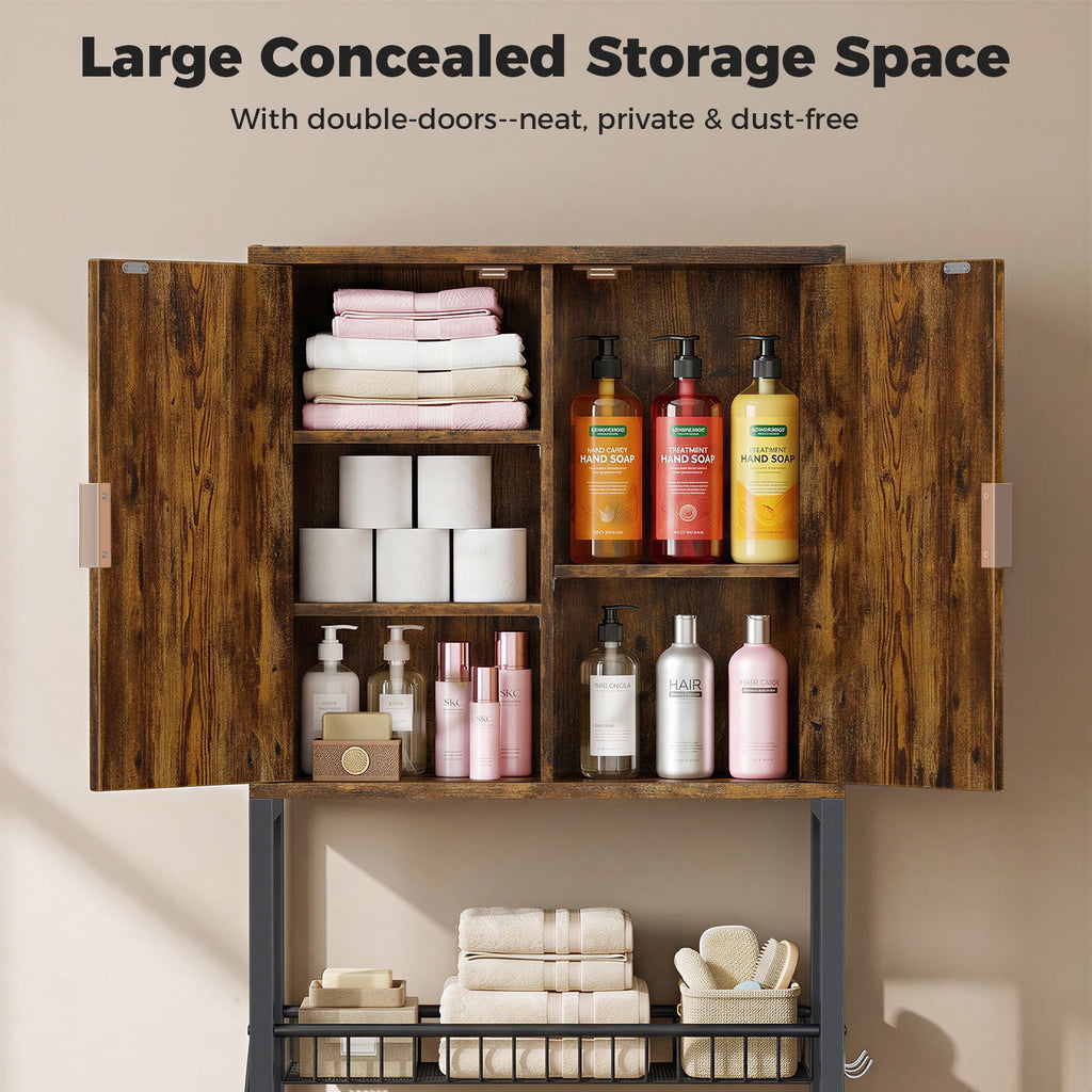 the Toilet Storage Cabinet, Bathroom Storage Organizer with Adjustable Shelf, Toilet Paper Holder & Hooks, Freestandi... - Image 4