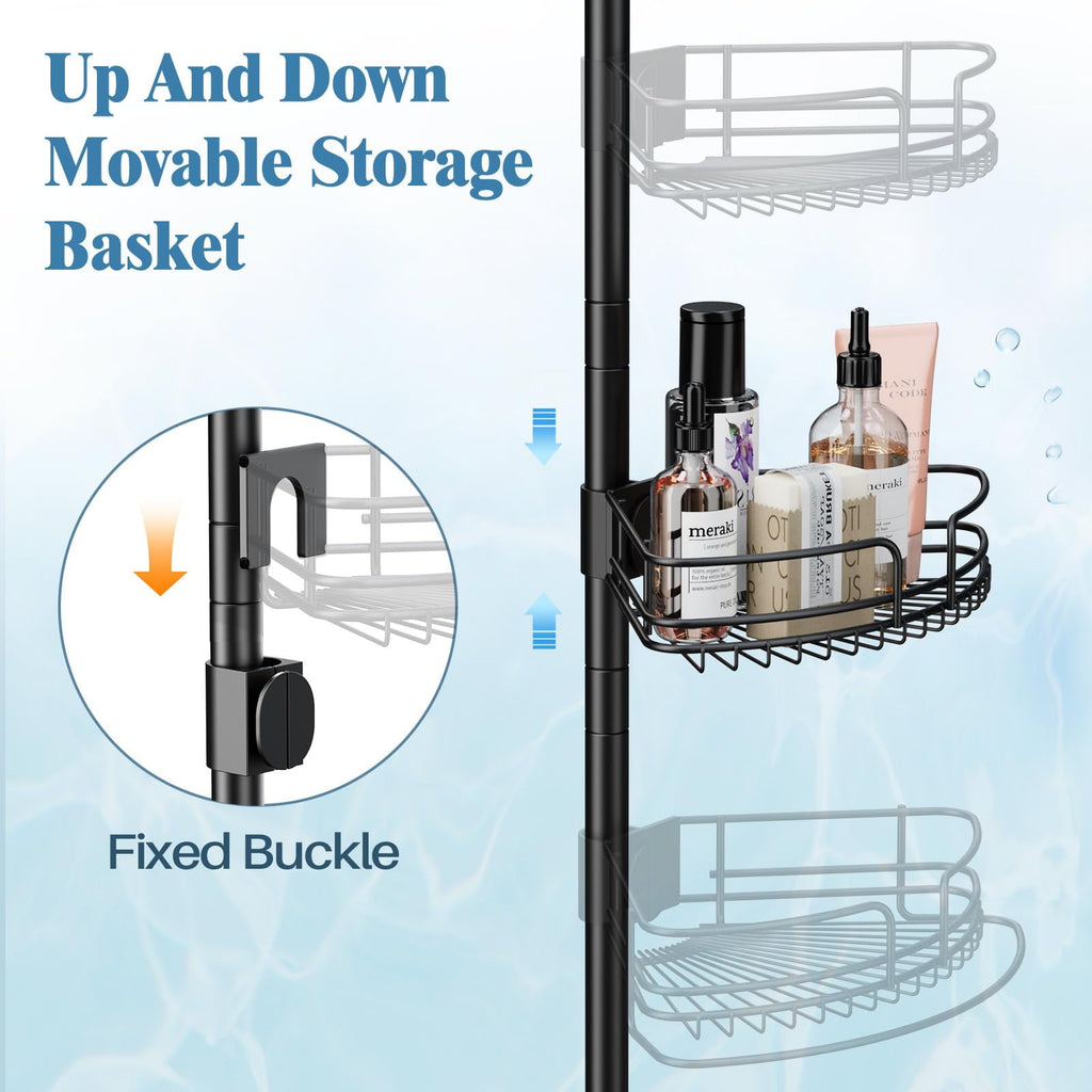 Alupssuc 4-Tier Rustproof Tension Shower Caddy, for Bathtub Shampoo Storage Bathroom Organizer, Adjustable Shower Shelves from 23 to 125 inc - Image 6