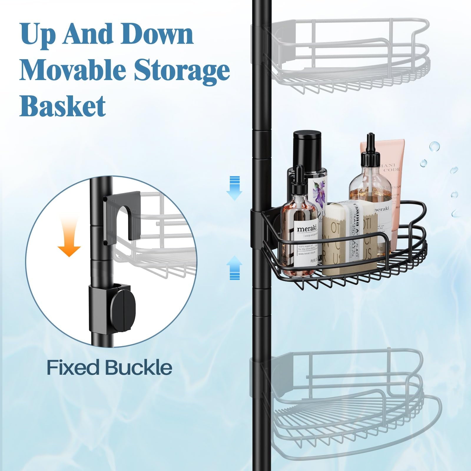 Alupssuc 4-Tier Rustproof Tension Shower Caddy, for Bathtub Shampoo Storage Bathroom Organizer, Adjustable Shower Shelves from 23 to 125 inc - Image 6