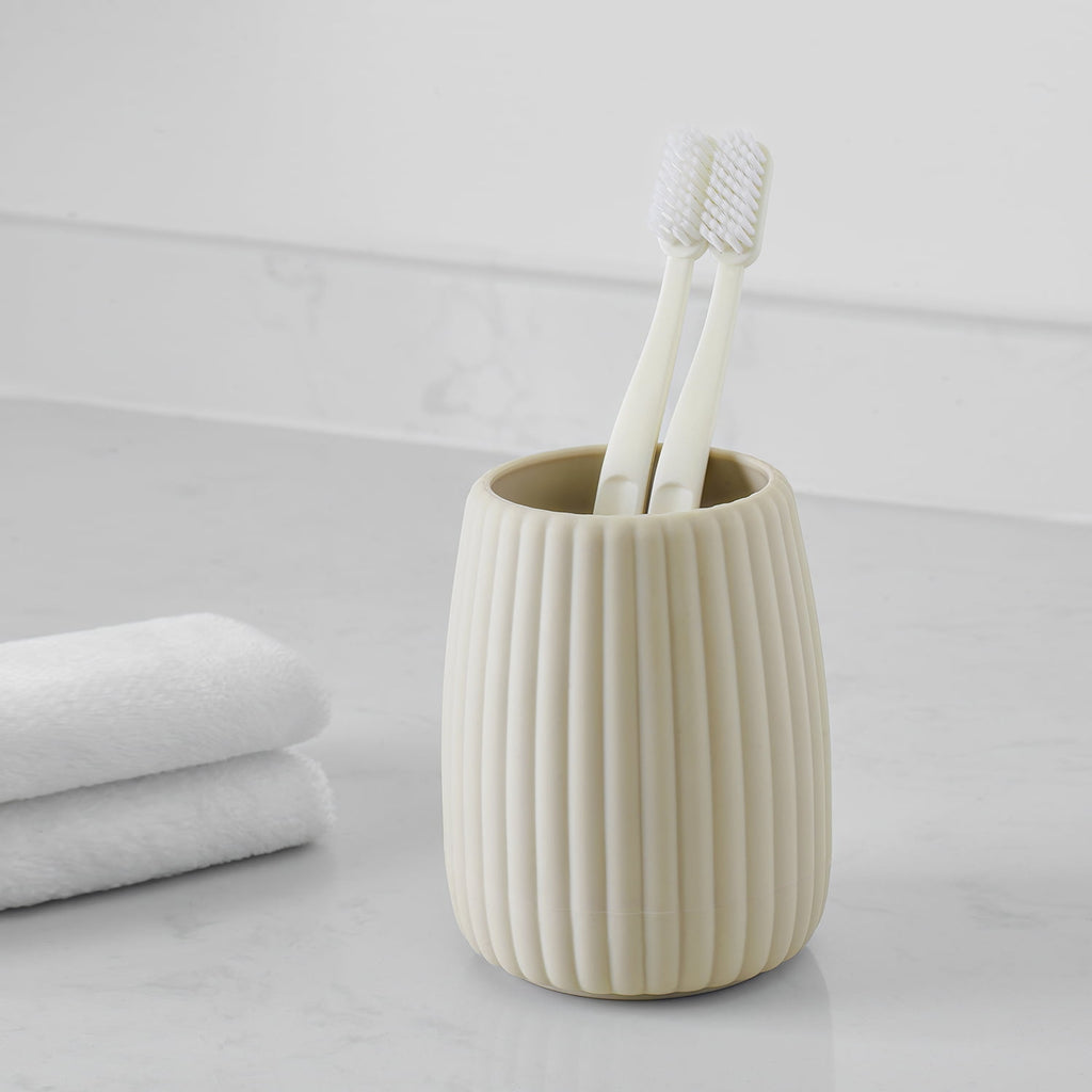 Mainstays Rubberized Plastic Ribbed Toothbrush Holder, Beige - Image 5