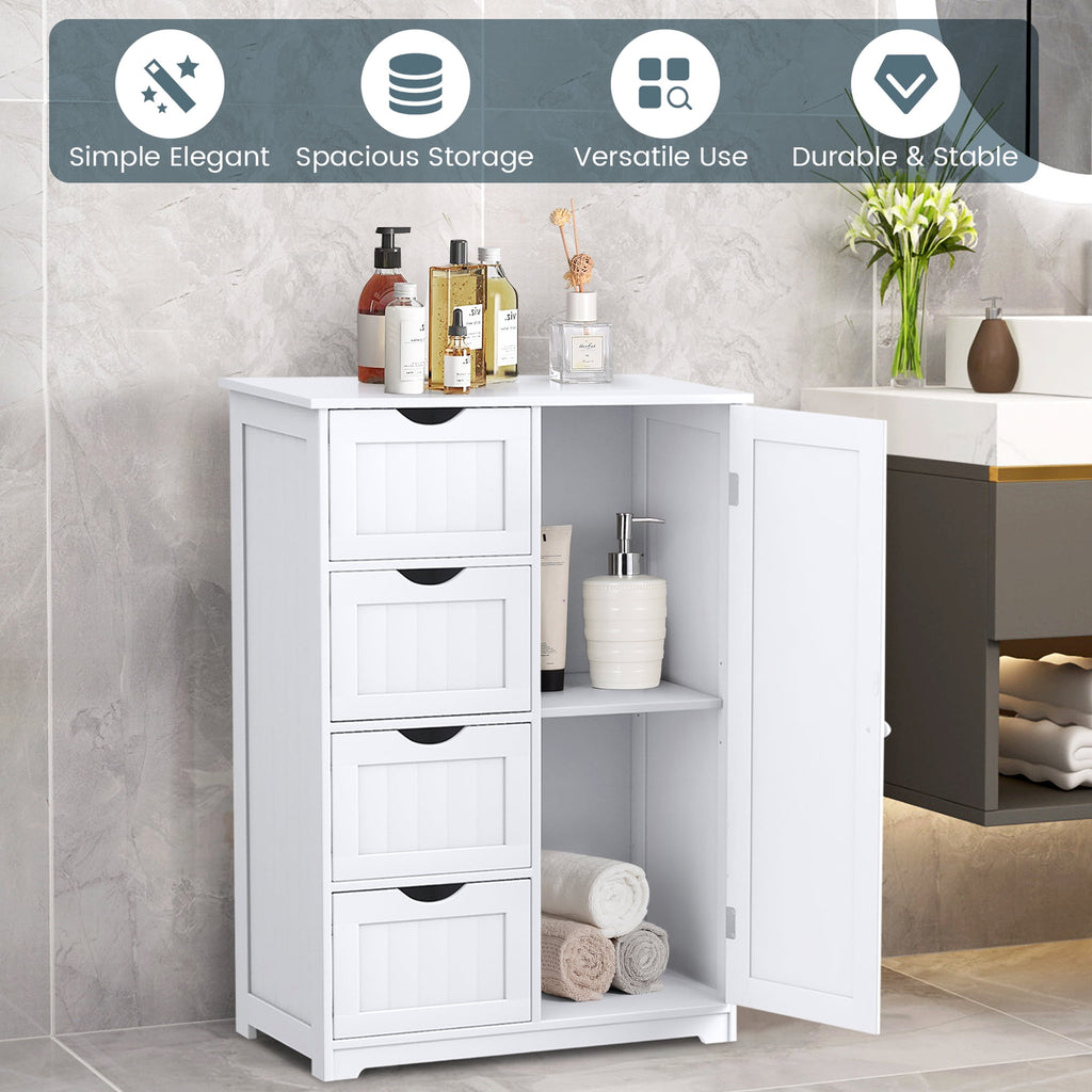 Costway Wooden 4 Drawer Bathroom Cabinet Storage Cupboard 2 Shelves Free Standing White - Image 6