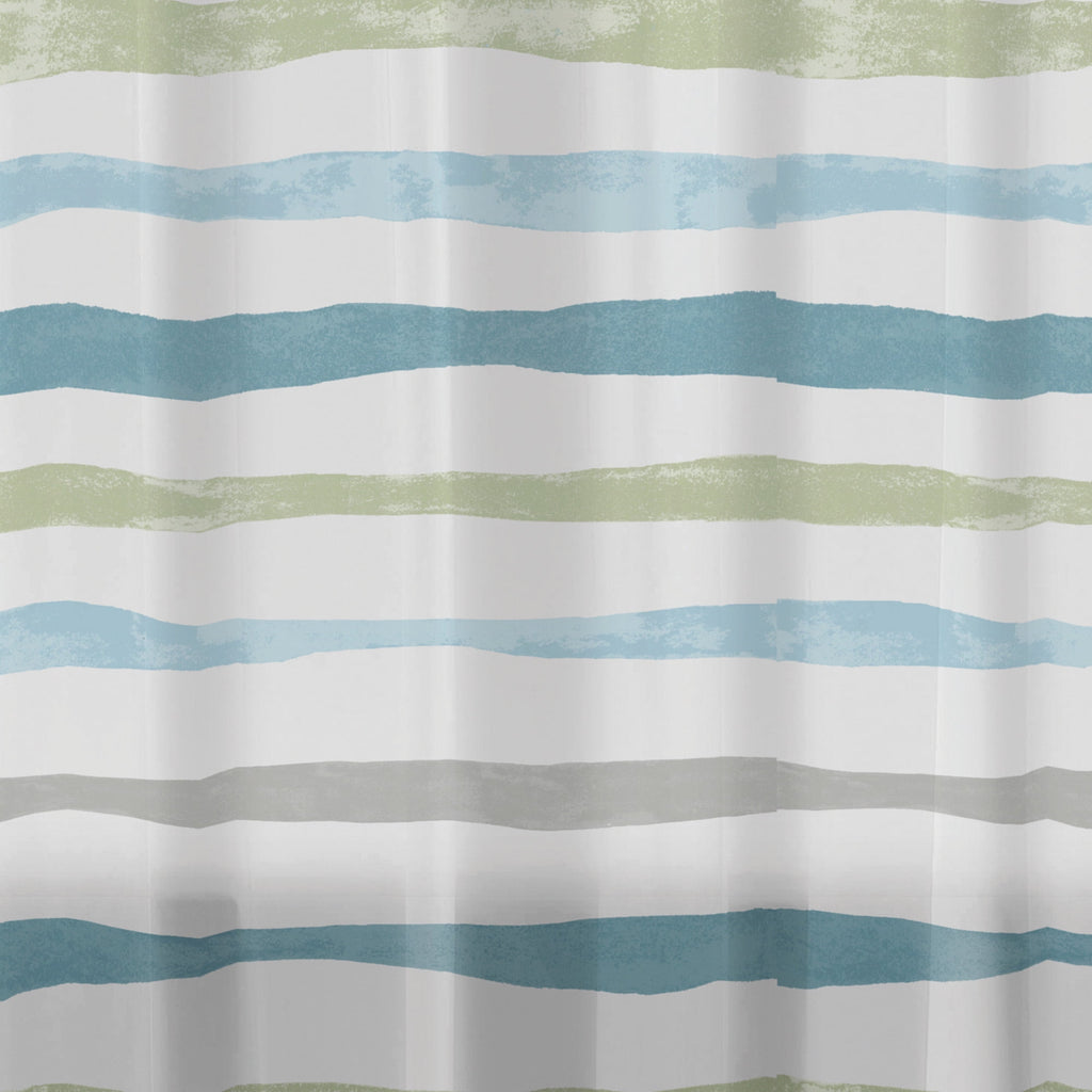 30% Recycled Watercolor Stripe Shower Curtain Set & Hooks, 13-Piece, Blue - Image 4