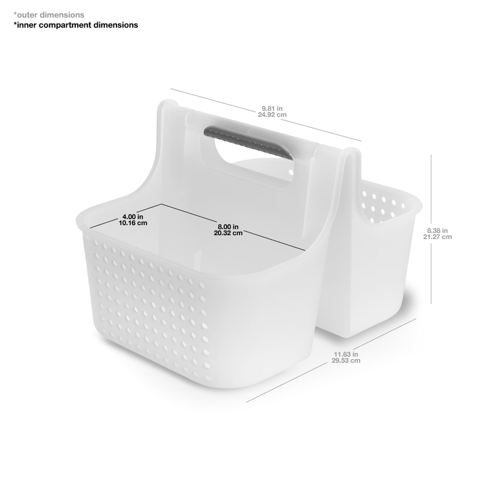 madesmart 2-Compartment Soft Grip Shower Tote for Bathroom Organization, Plastic Storage Shower Caddy Bucket, Large, Frost - Image 5