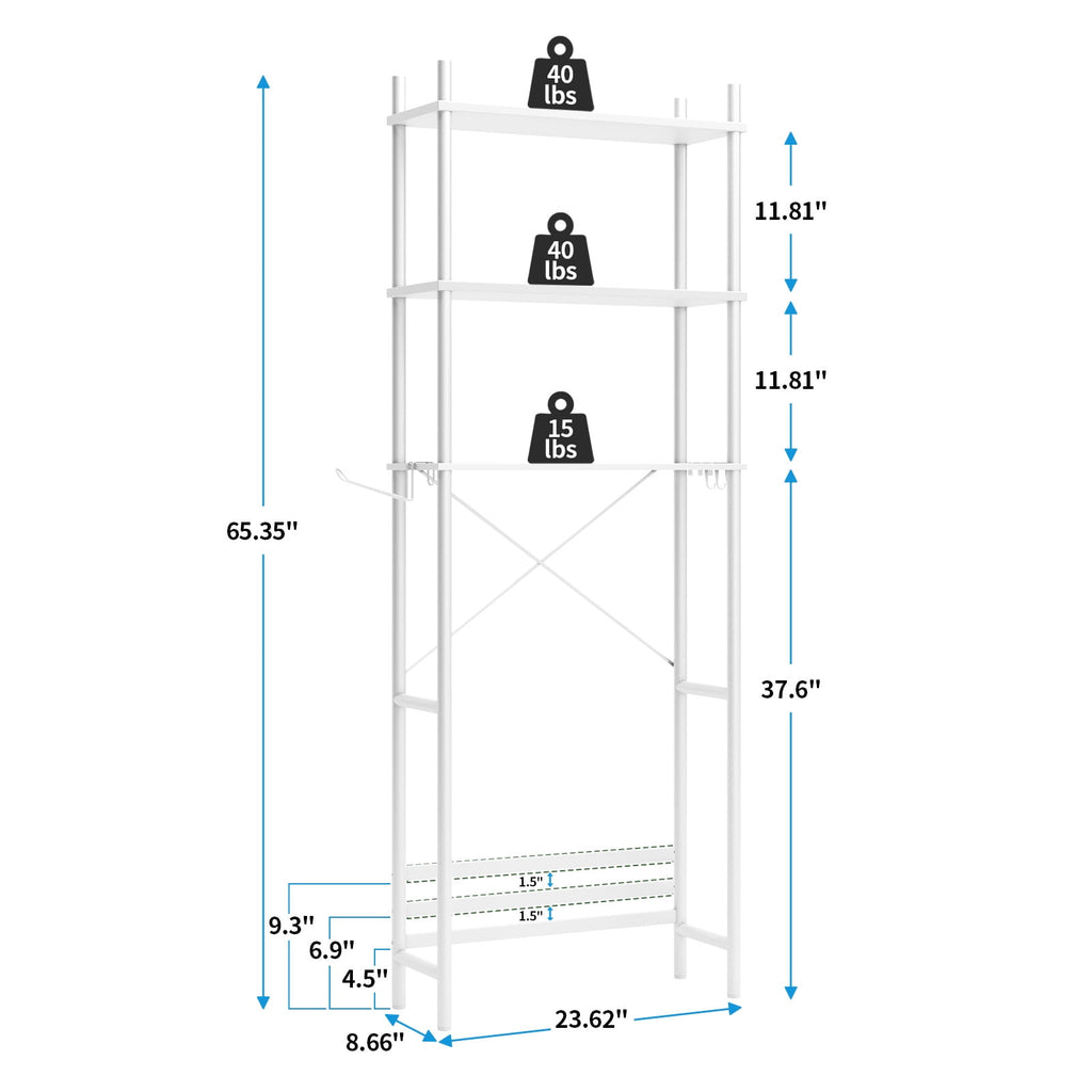 3-Shelf the Toilet Storage, Freestanding Metal Bathroom Organizers and Storage Shelf, White - Image 6