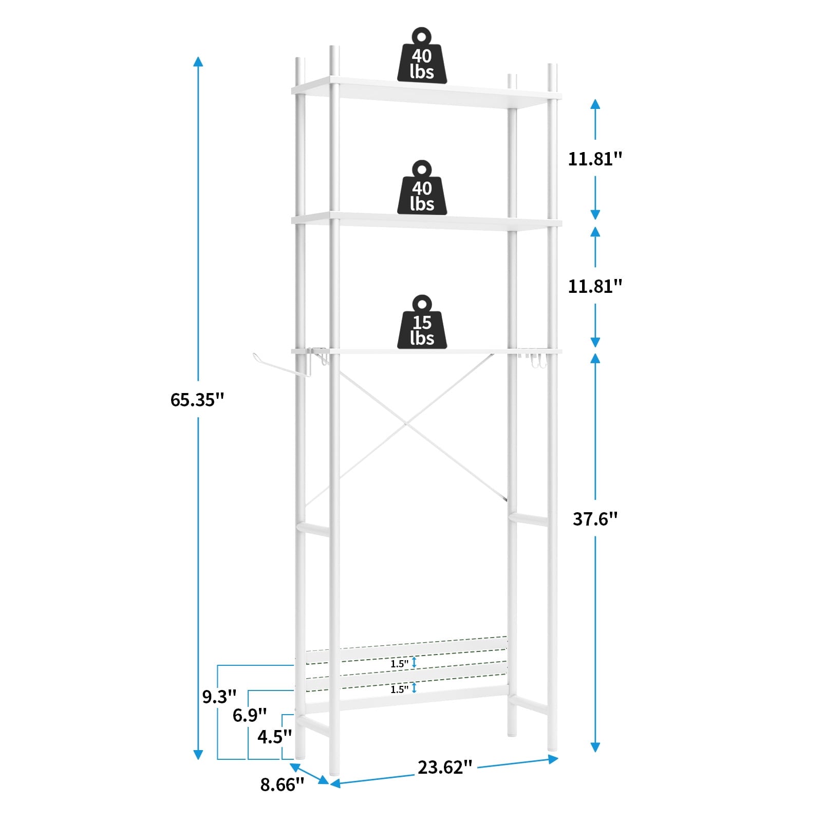 3-Shelf the Toilet Storage, Freestanding Metal Bathroom Organizers and Storage Shelf, White - Image 6