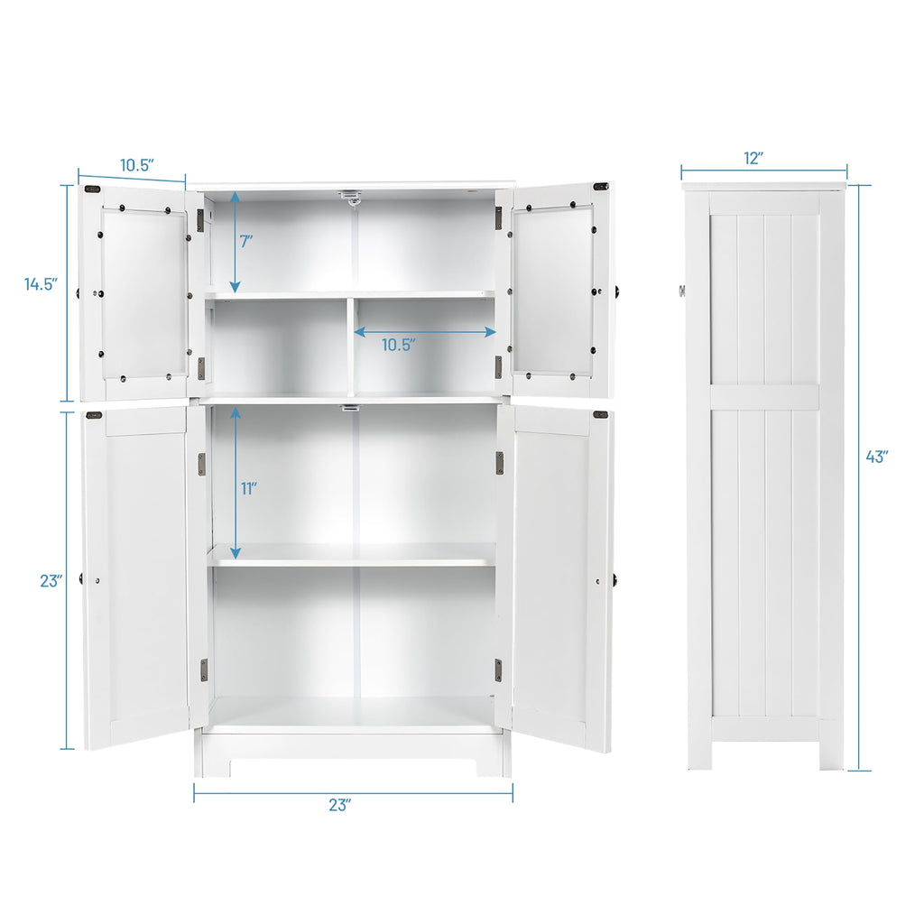 Bathroom Floor Storage Cabinet Kitchen Cupboard w/Doors&Adjustable Shelf White - Image 2