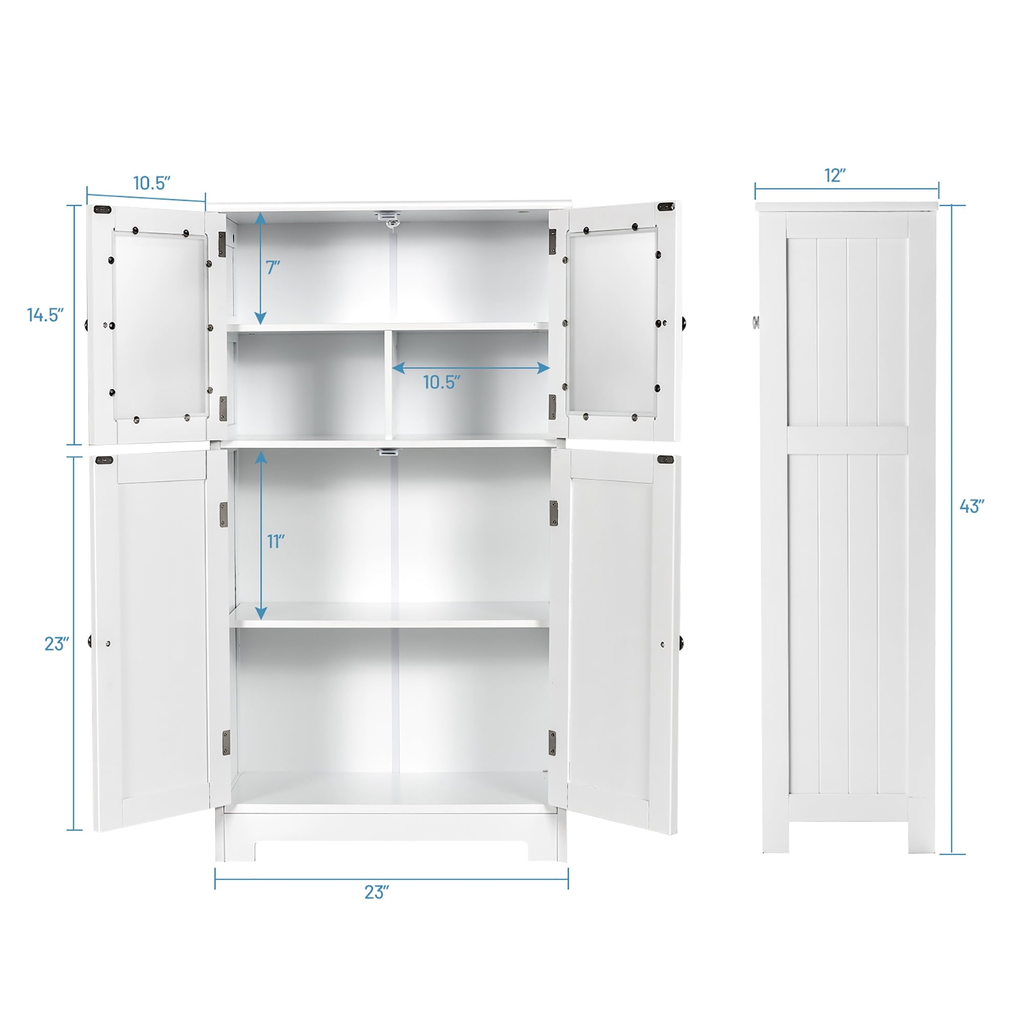 Bathroom Floor Storage Cabinet Kitchen Cupboard w/Doors&Adjustable Shelf White - Image 2
