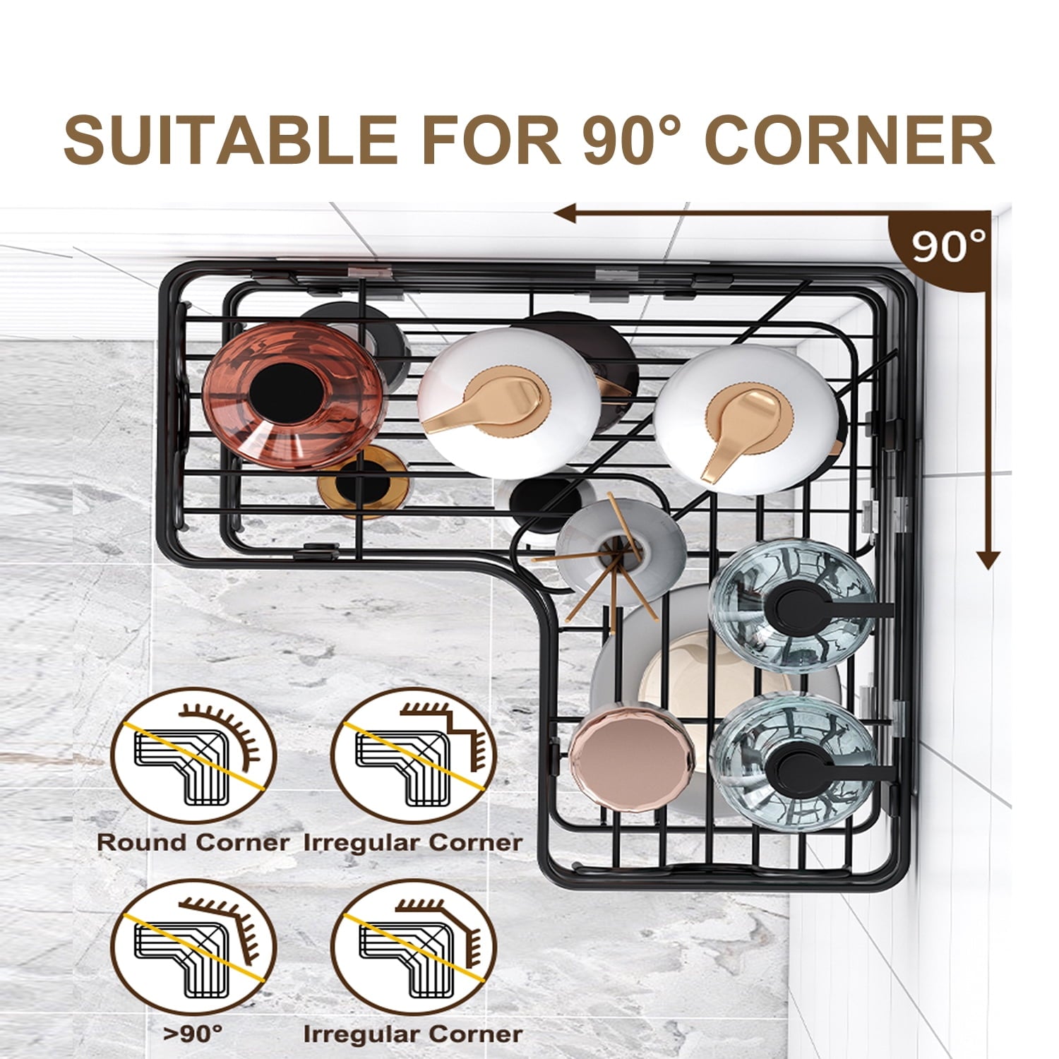 PHANCIR 5 PCS Corner Shower Caddy, No Drilling Stainless Steel Shower Storage Rack with Hooks & Toothpaste Holder for Bathroom, Black - Image 2