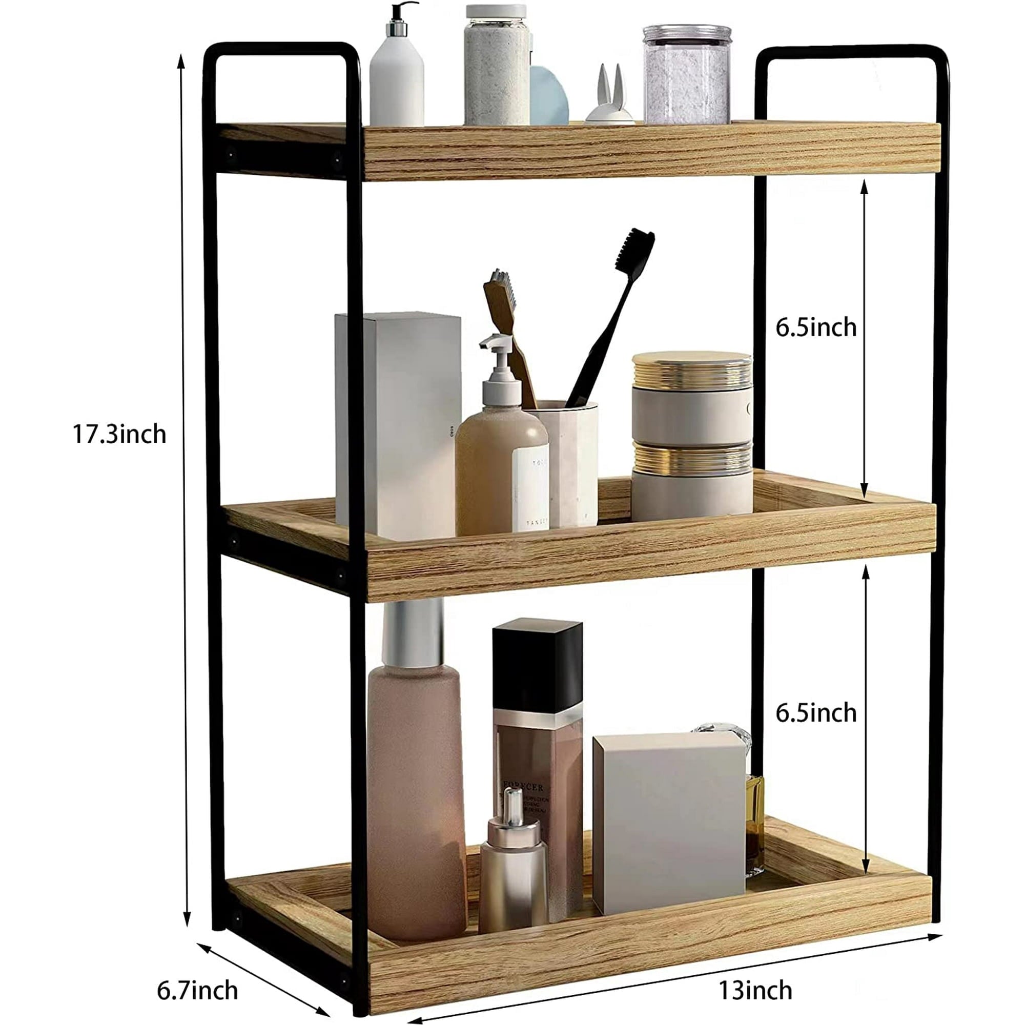 3-Tier Bathroom Counter Organizer, Wood Countertop Storage Shelf for Kitchen Bedroom Offices - Image 3