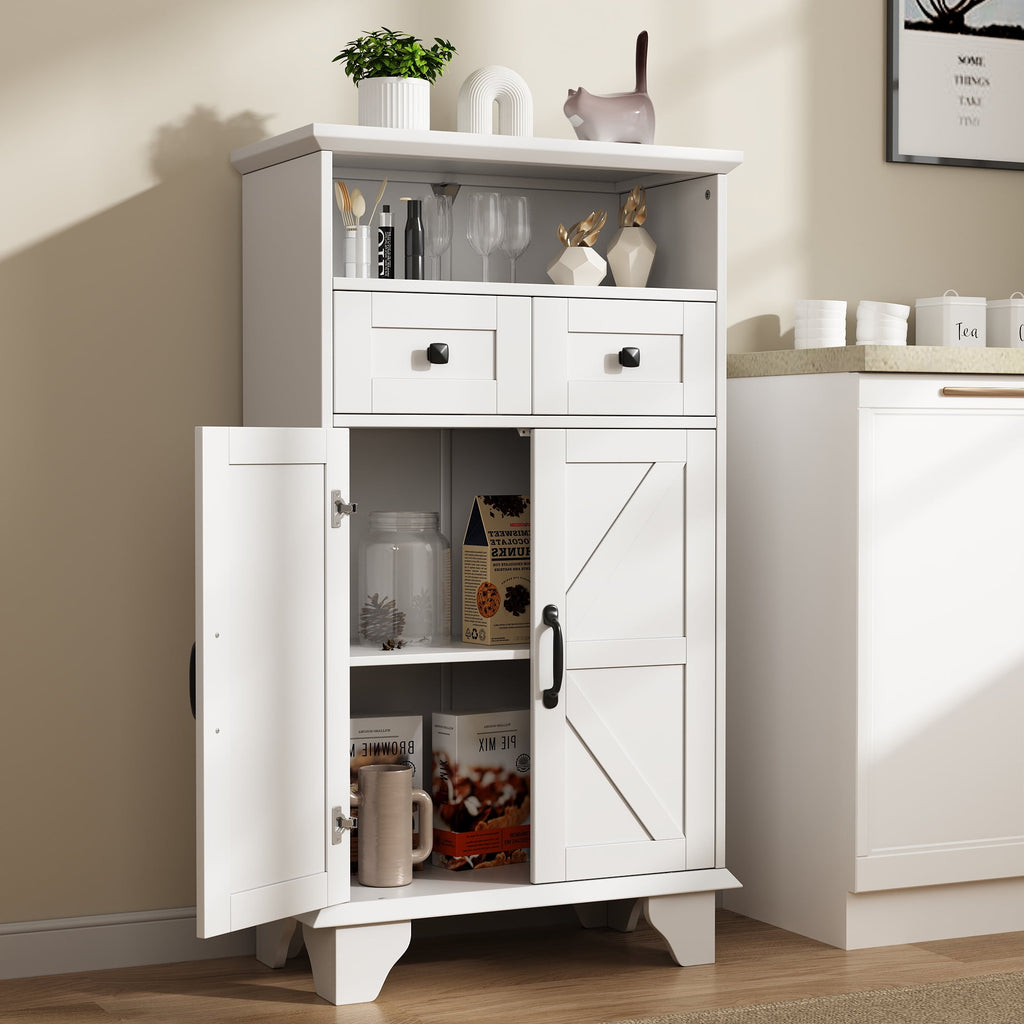 Bathroom Storage Cabinet with Doors and Drawers,Farmhouse White Bathroom Floor Cabinet freestanding with Adjustable S... - Image 6