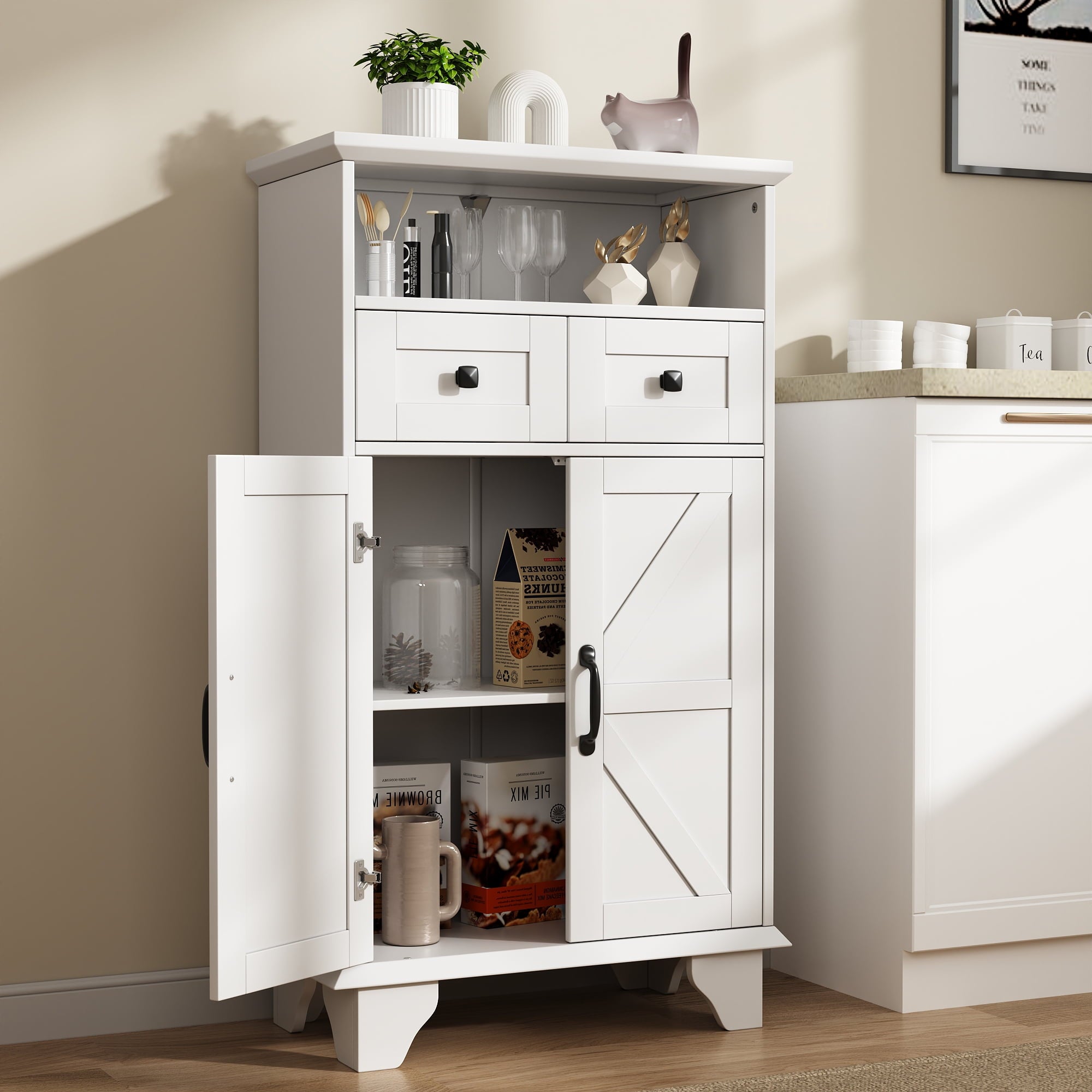 Bathroom Storage Cabinet with Doors and Drawers,Farmhouse White Bathroom Floor Cabinet freestanding with Adjustable S... - Image 6