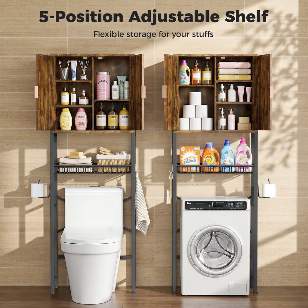 the Toilet Storage Cabinet, Bathroom Storage Organizer with Adjustable Shelf, Toilet Paper Holder & Hooks, Freestandi... - Image 3