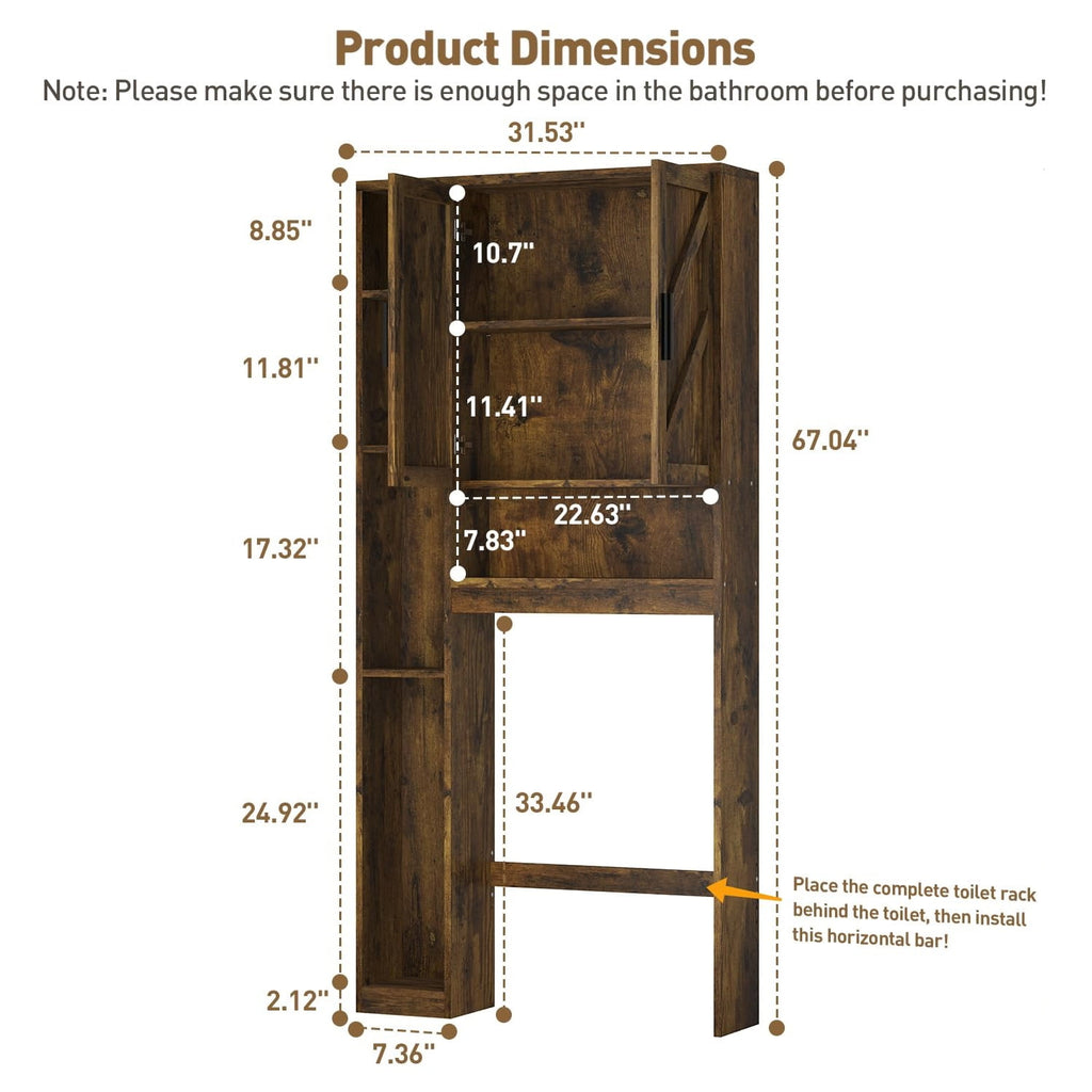 The Toilet Storage Cabinet with 7 Shelves, Double Doors, Bathroom Space Saver Organizer, Above Toilet with Open Shelf... - Image 5