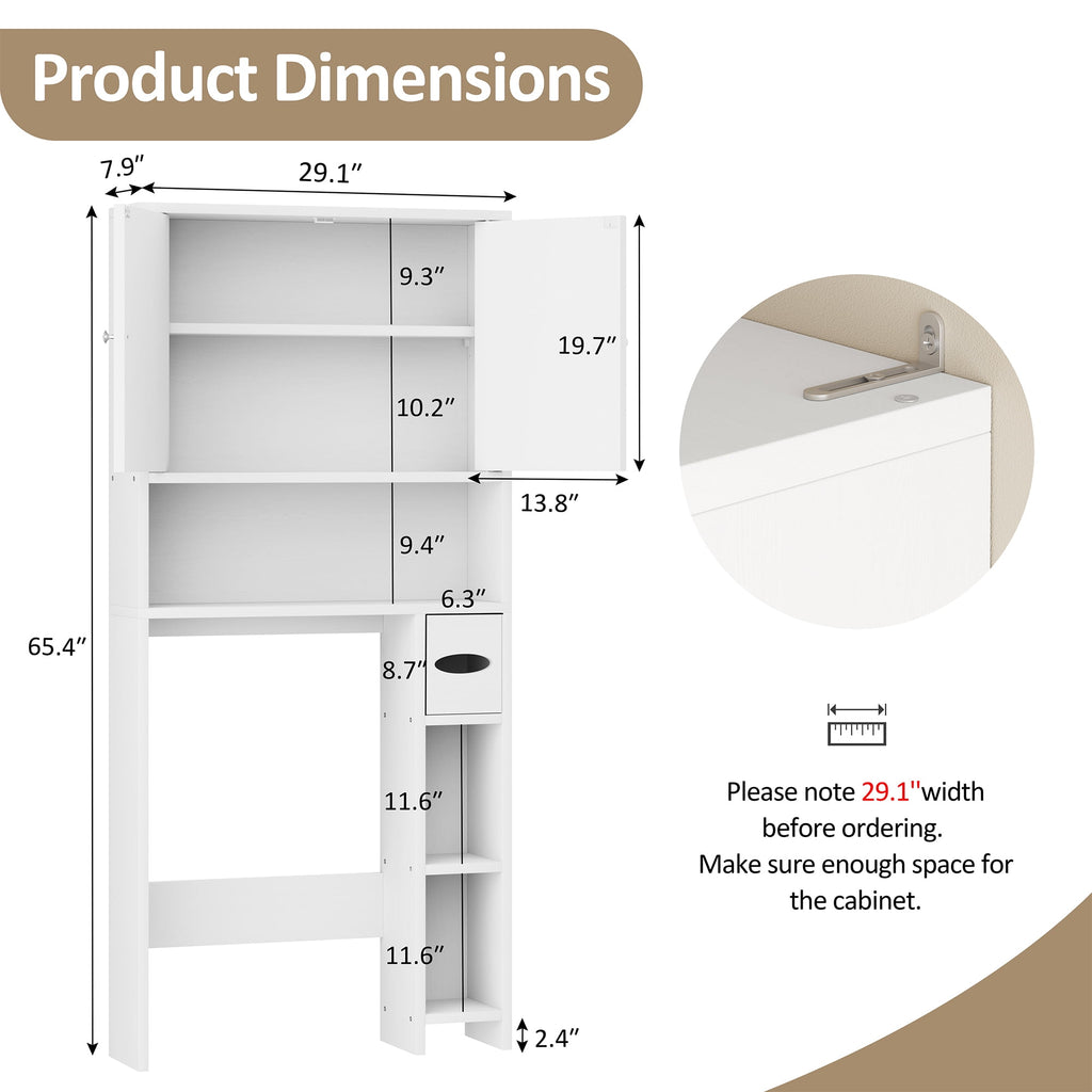 Walsunny Over the Toilet Storage Cabinet with Doors Side Storage Toilet Paper Holder Stand Space Saver Shelf Organizer Rack Freestanding for - Image 5
