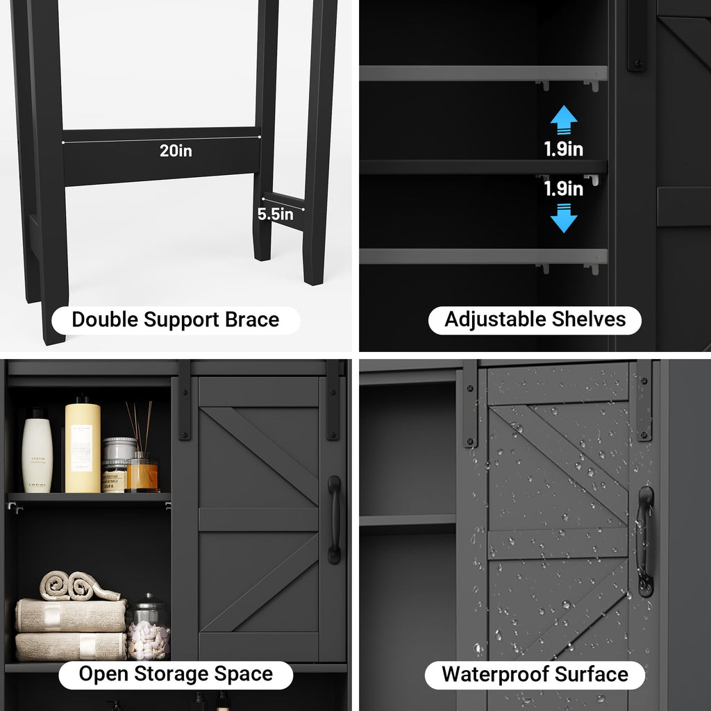 the Toilet Storage Cabinet, Rustic Storage Cabinet Toilet with Sliding Barn Door & Adjustable Shelves, Farmhouse Spac... - Image 6
