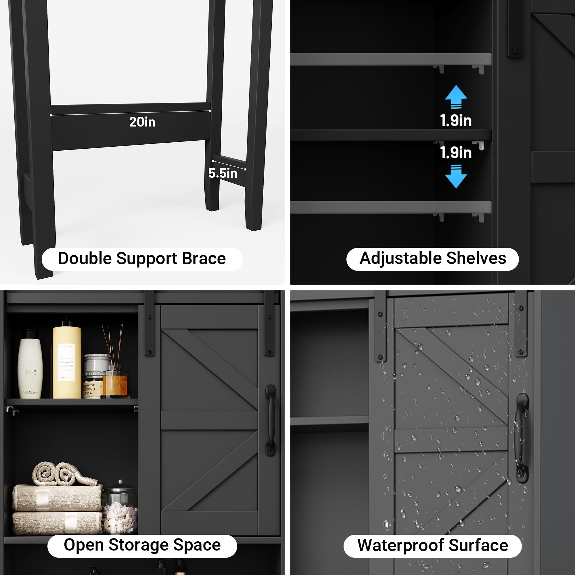 the Toilet Storage Cabinet, Rustic Storage Cabinet Toilet with Sliding Barn Door & Adjustable Shelves, Farmhouse Spac... - Image 6