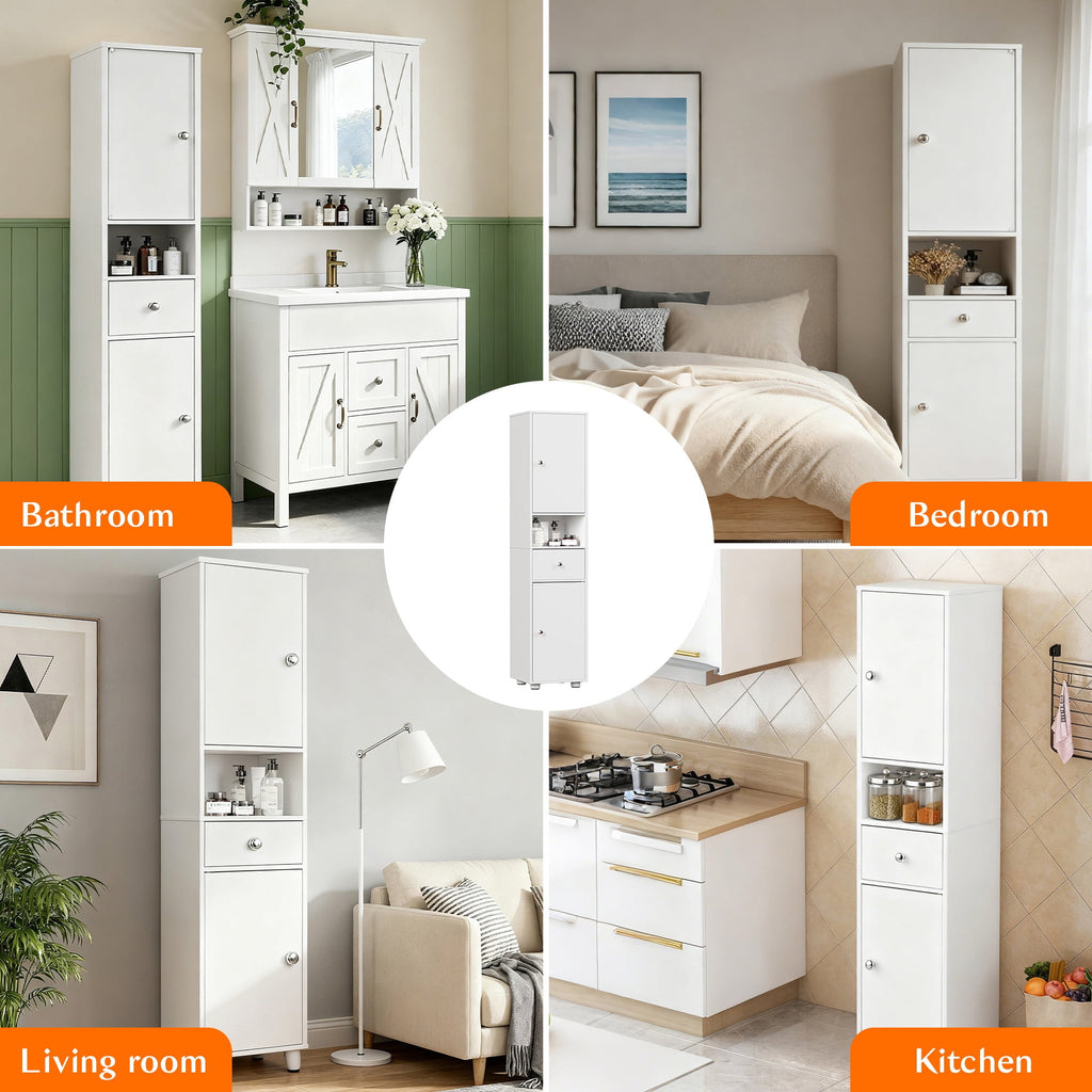 Bathroom Cabinet, Narrow Storage Cabinet Freestanding with 2 Doors & Shelves - Image 3