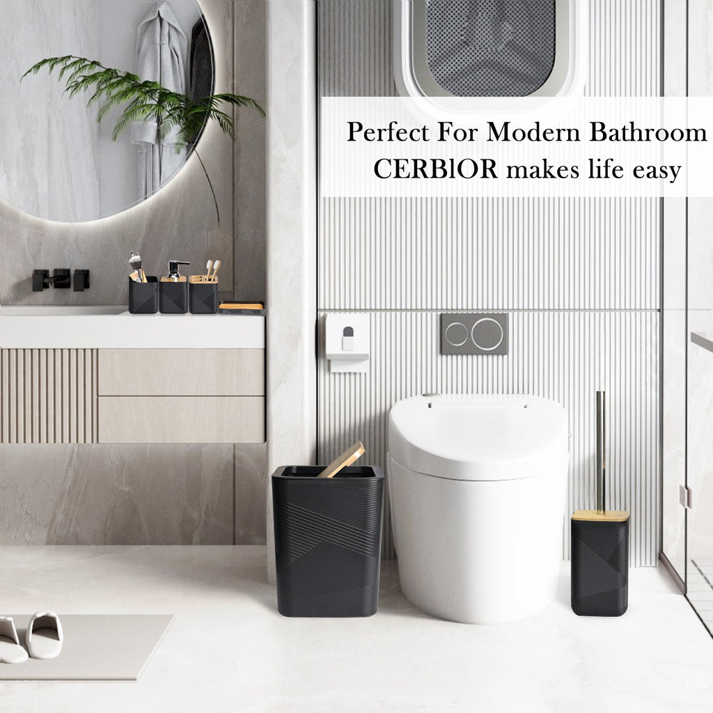Bathroom Accessories Set 6 Piece Bamboo Bath Ensemble Includes Soap Dispenser, Toothbrush Holder, Toothbrush Cup, Soa... - Image 2