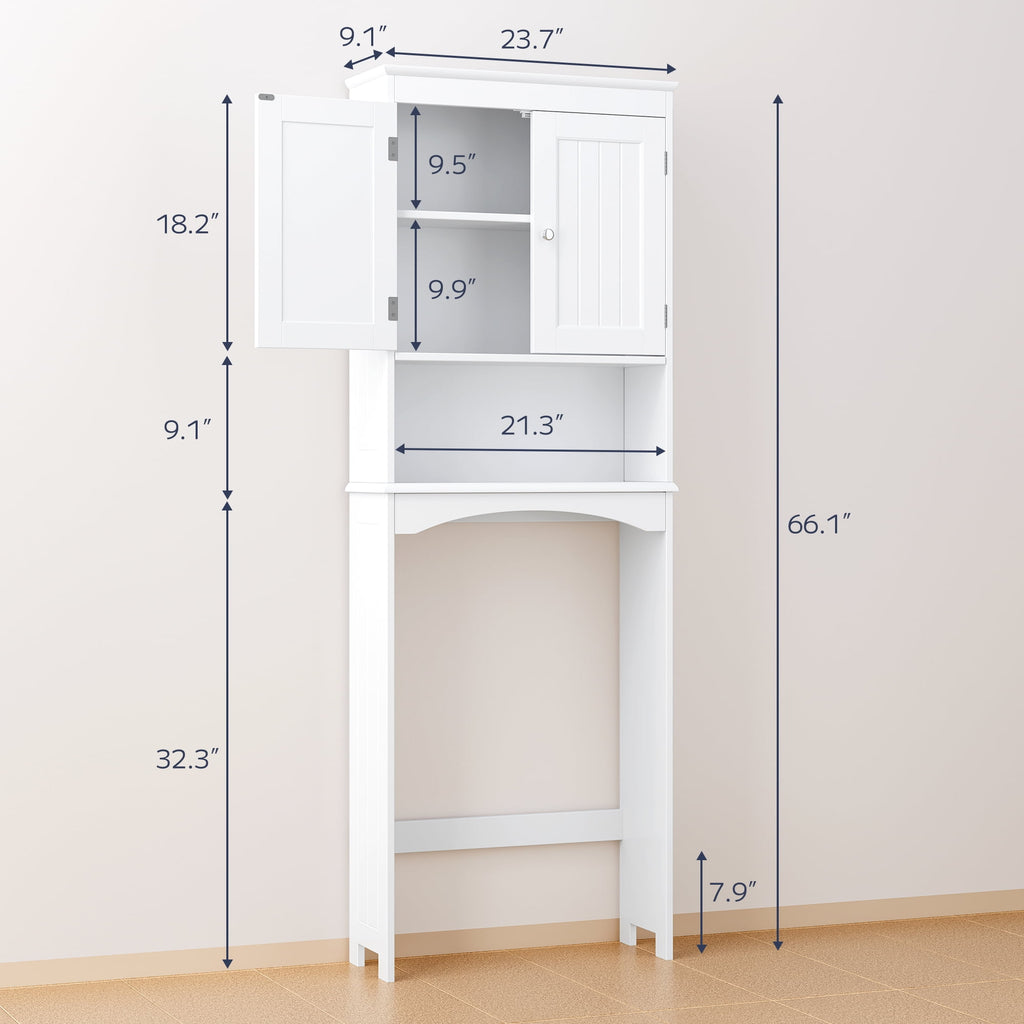 the Toilet Storage Cabinet, Bathroom Space Saver Organizer above Toilet with Adjustable Shelf & 2 Doors, White - Image 6