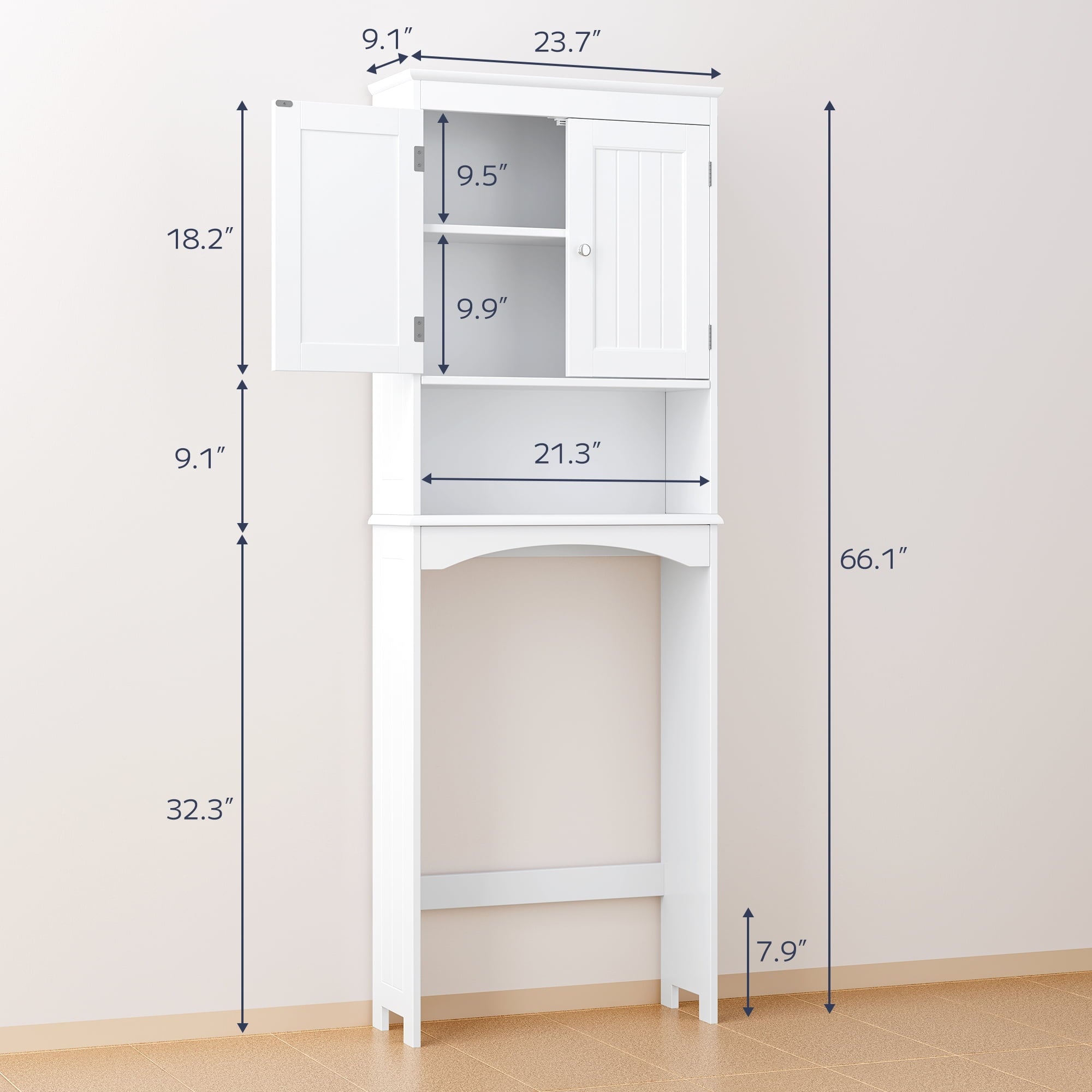 the Toilet Storage Cabinet, Bathroom Space Saver Organizer above Toilet with Adjustable Shelf & 2 Doors, White - Image 6