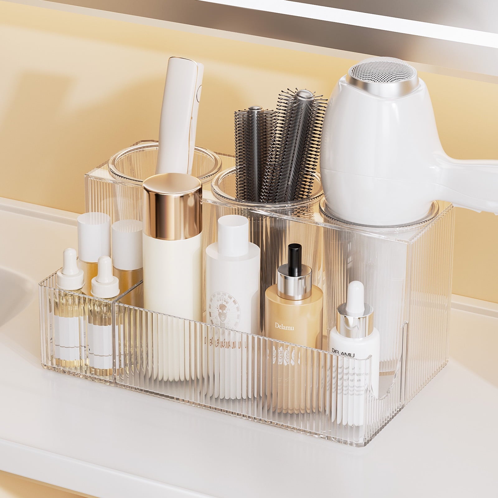 Organizer, Acrylic Dryer Holder, Bathroom Countertop Storage Box, Clear Vanity Organizer for Curling Iron and Makeup ... - Image 4
