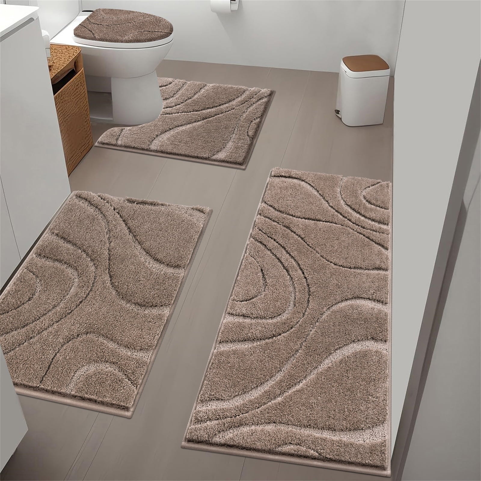 Ileading Bathroom Rugs Sets 4 Piece, Super Soft and Absorbent Non Slip Microfiber Toilet Bathroom Mats - Image 3