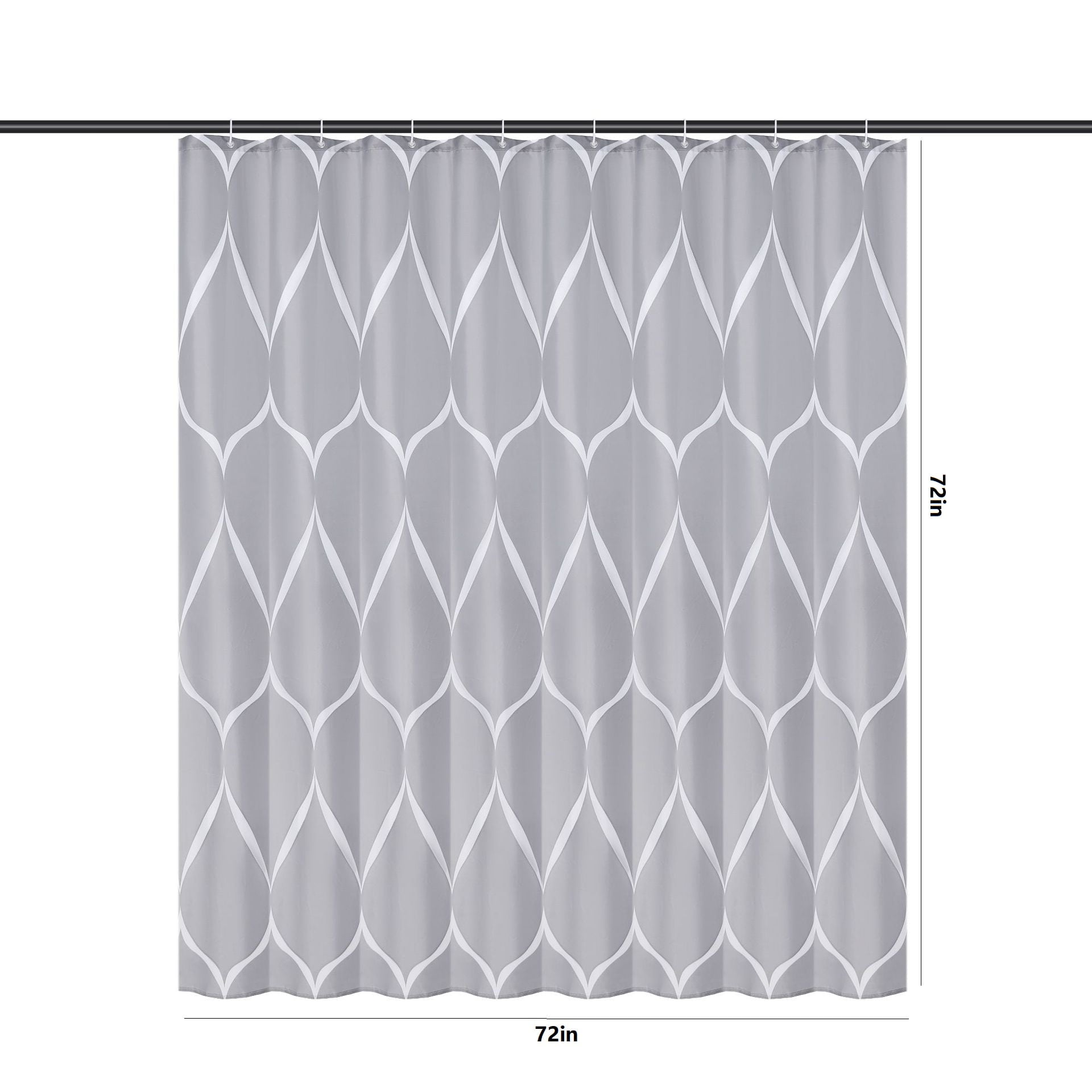 Shower Curtain with 12 Hooks, Gray Fabric Bathroom Curtain Set, Weighted Hem, Mildew Resistant, 72" x 72" - Image 5