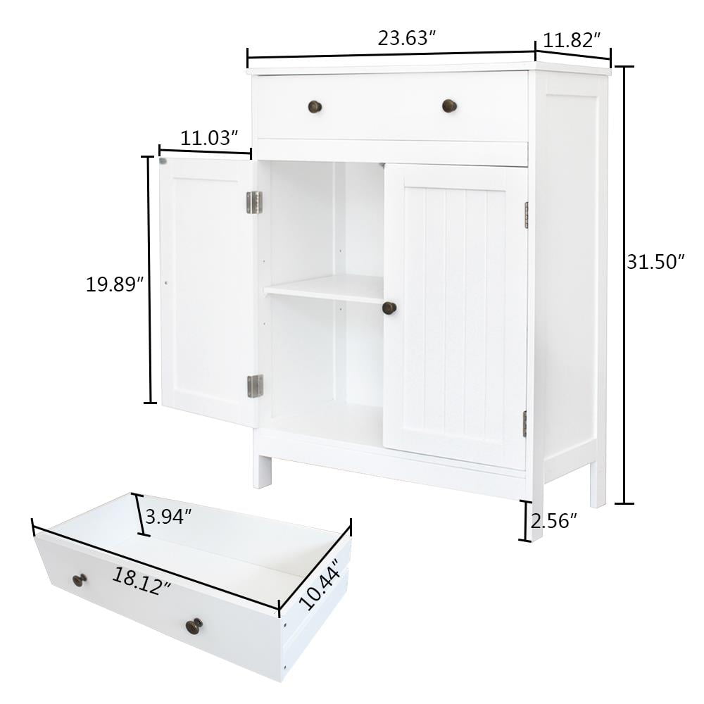 Bathroom Floor Cabinet, Freestanding Storage Cupboard w/ Drawer and 2 Doors, White - Image 4