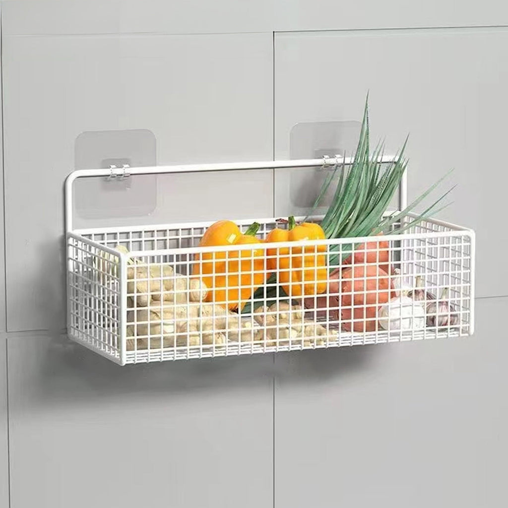 Basket, 14.4x5.9in Metal Wire Organizer with Hooks for Bathroom Shower, Kitchen Spice Rack, No Drill Adhesive Install... - Image 5